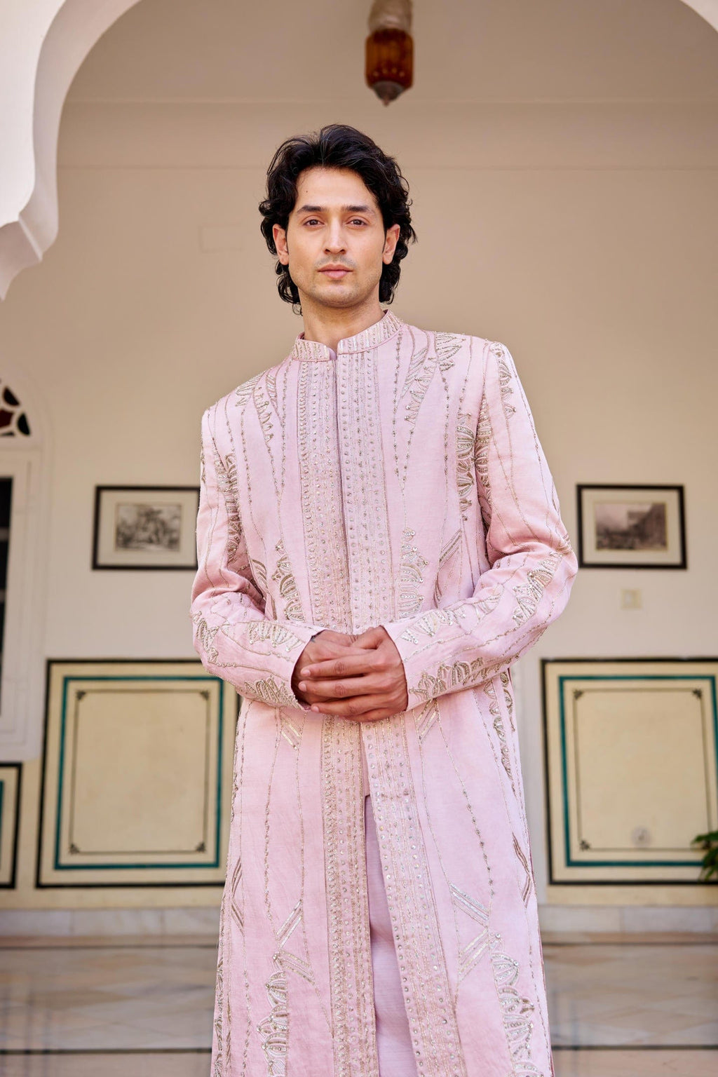 Camellia Pink Embroidered Sherwani Set