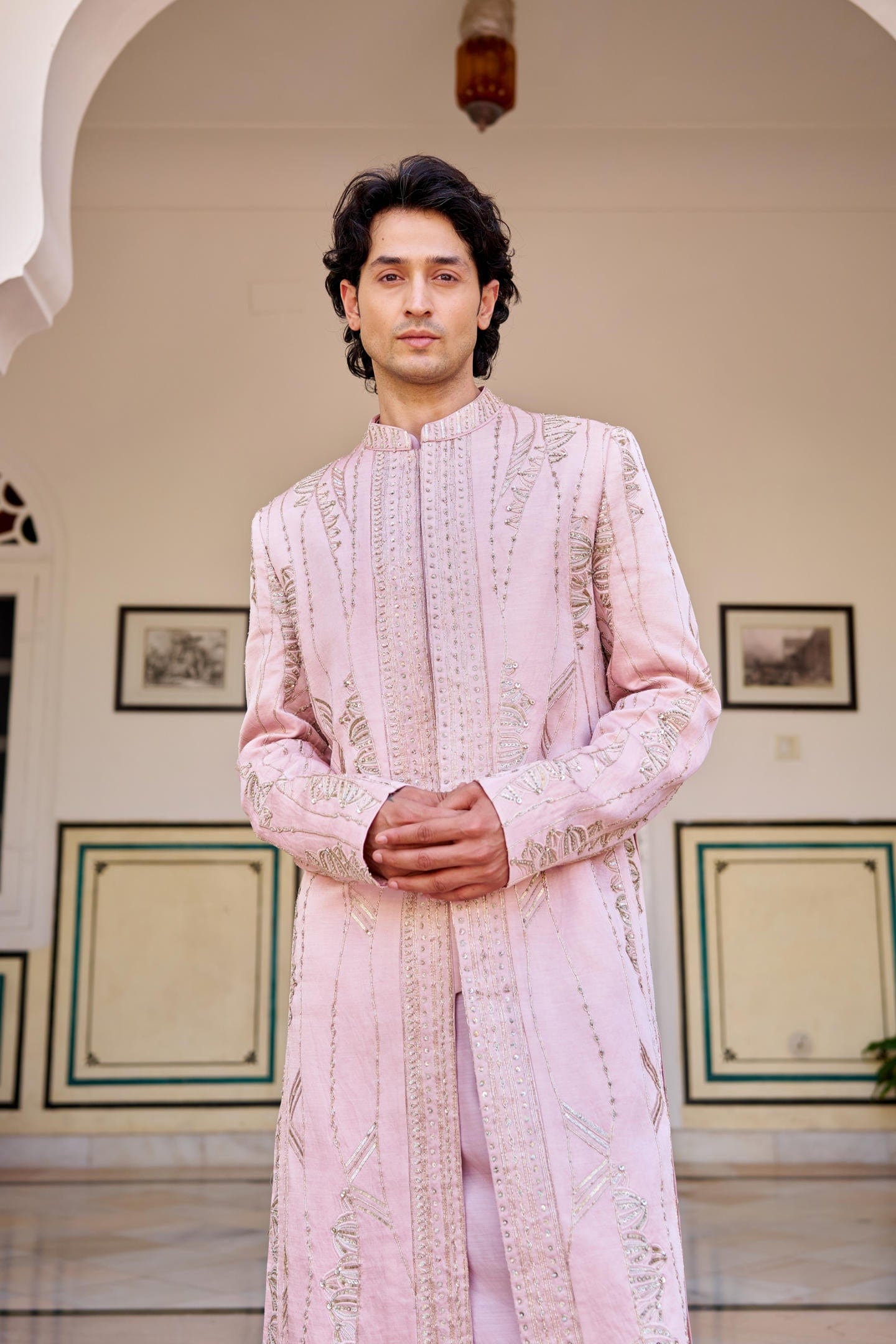 Camellia Pink Embroidered Sherwani Set