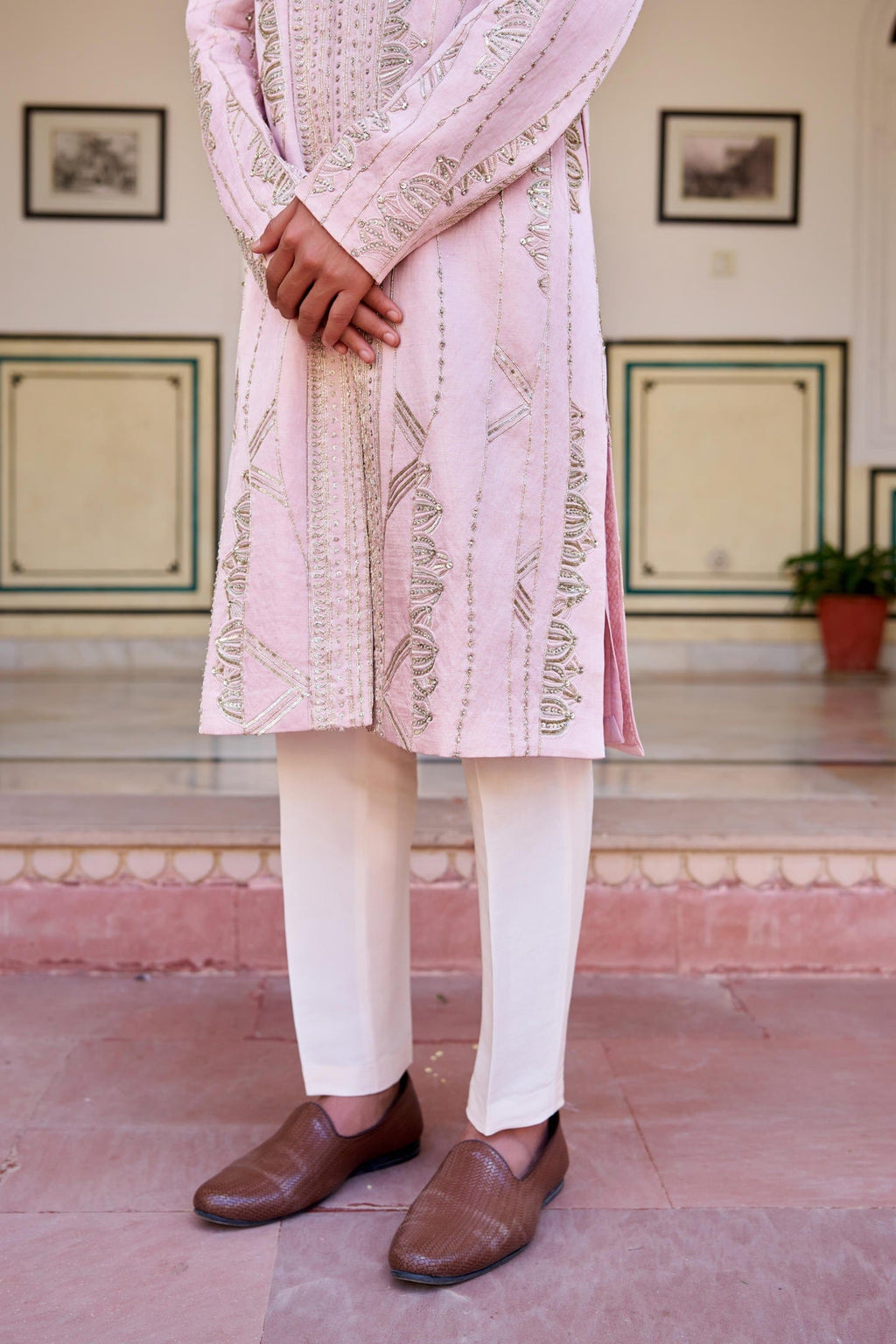 Camellia Pink Embroidered Sherwani Set