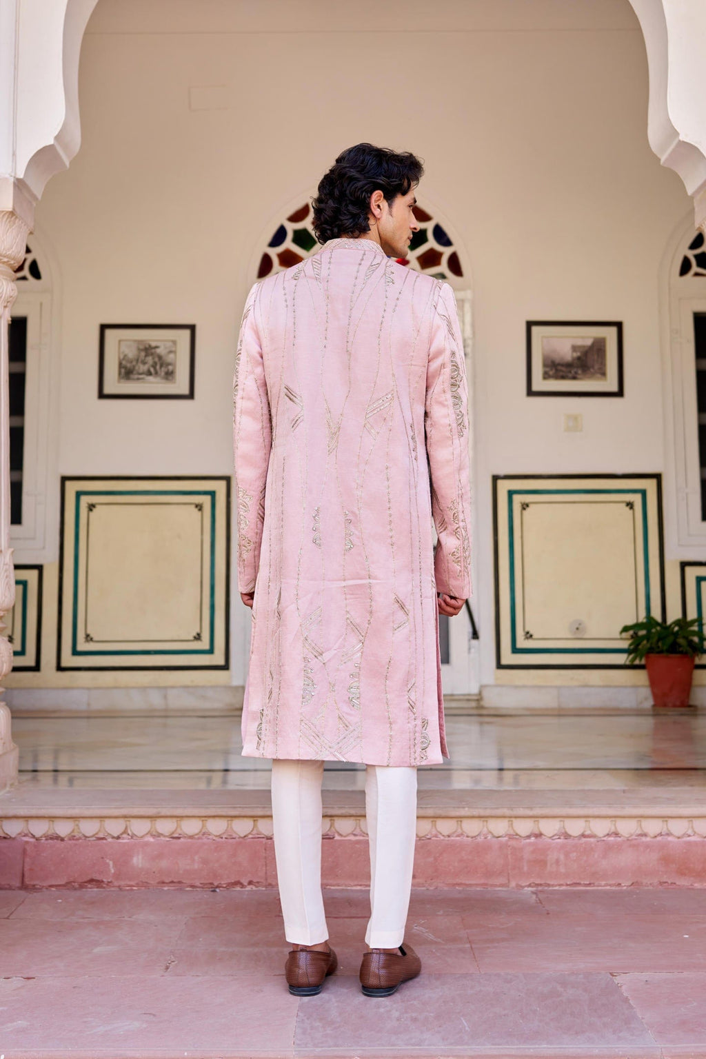 Camellia Pink Embroidered Sherwani Set