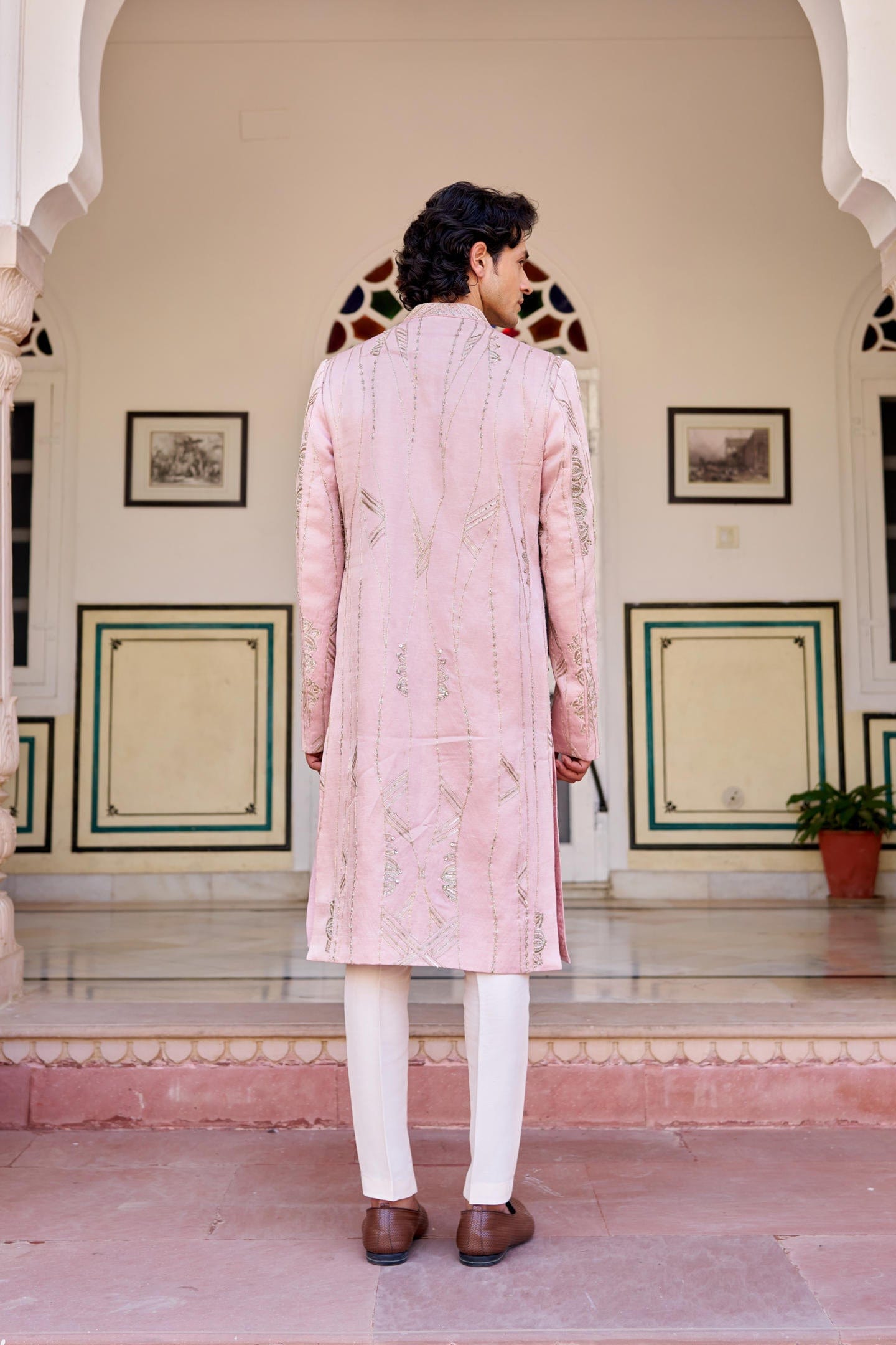 Camellia Pink Embroidered Sherwani Set