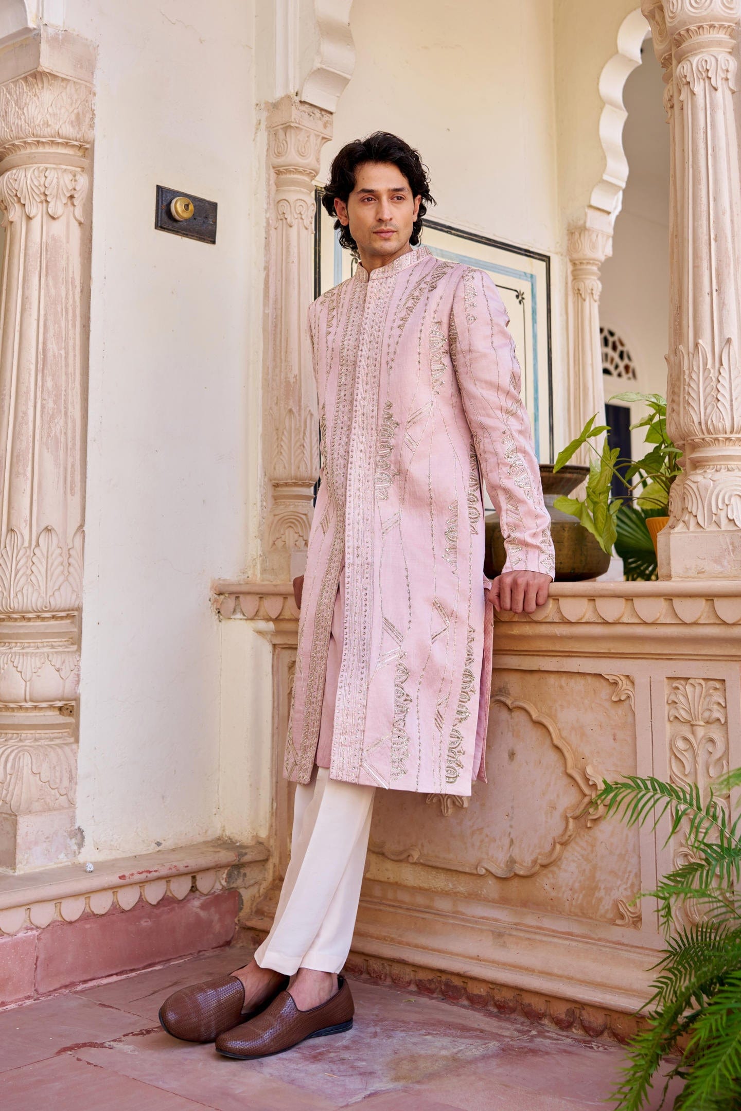 Camellia Pink Embroidered Sherwani Set