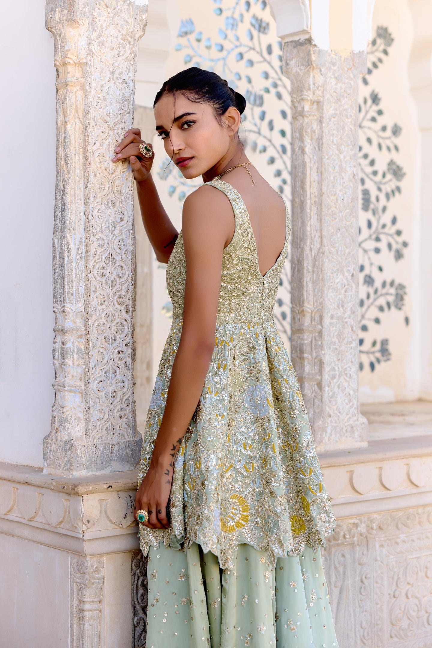 Sage Peplum Garara Set