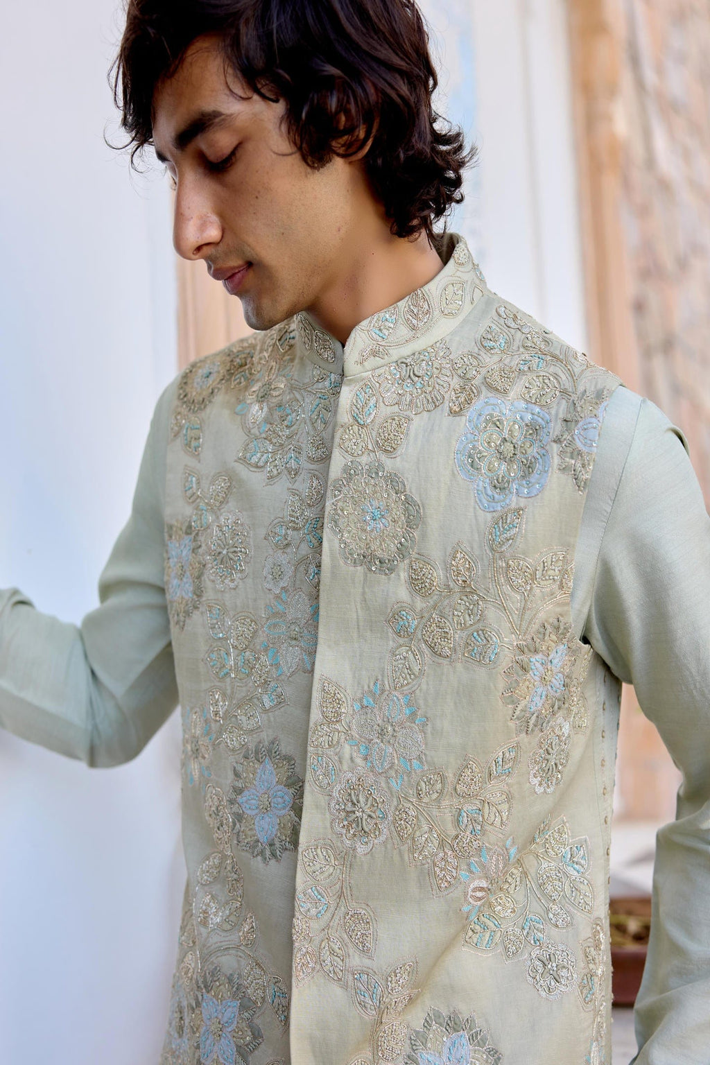 Sage Embroidered Nehru Jacket Set