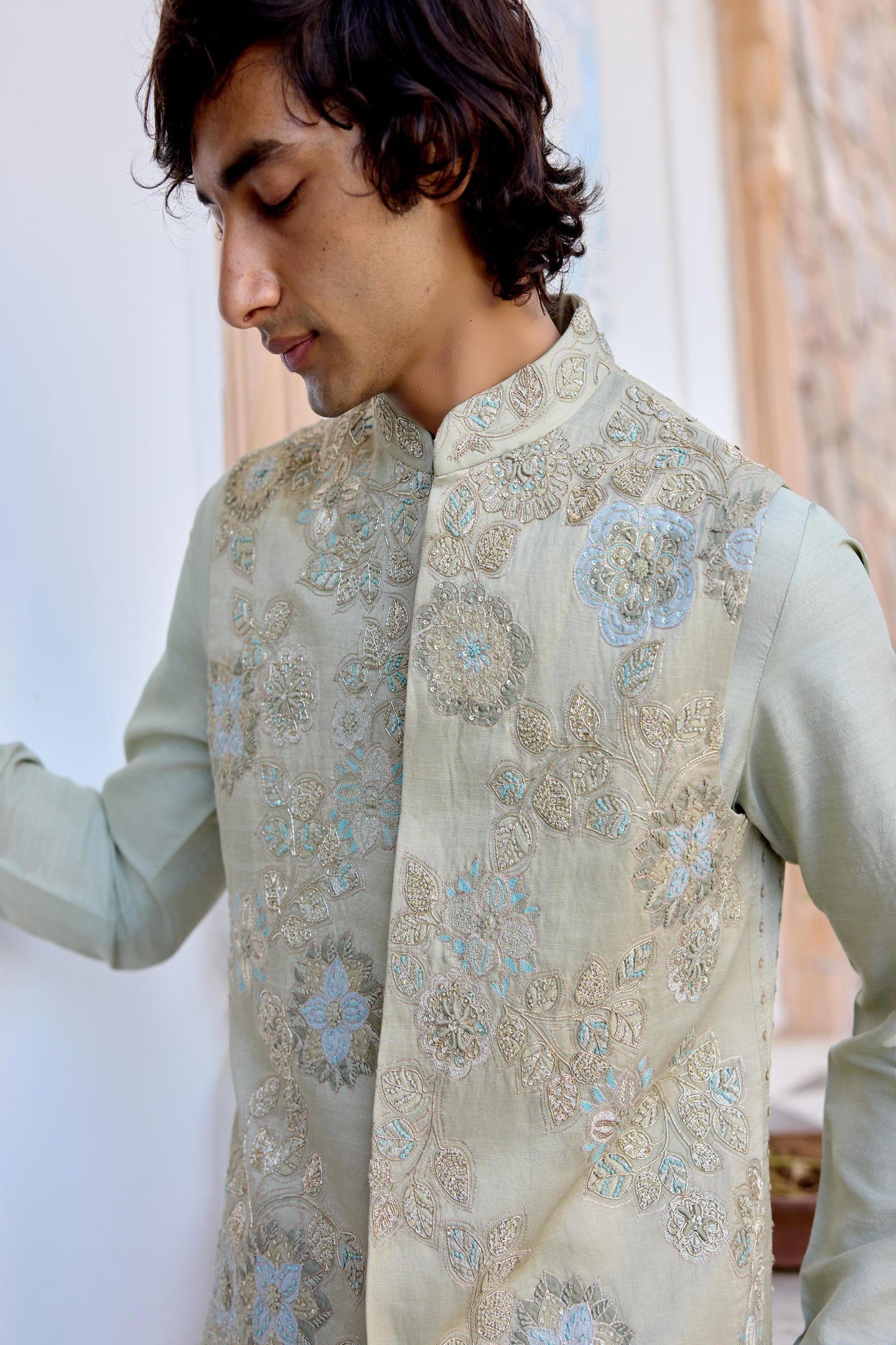 Sage Embroidered Nehru Jacket Set