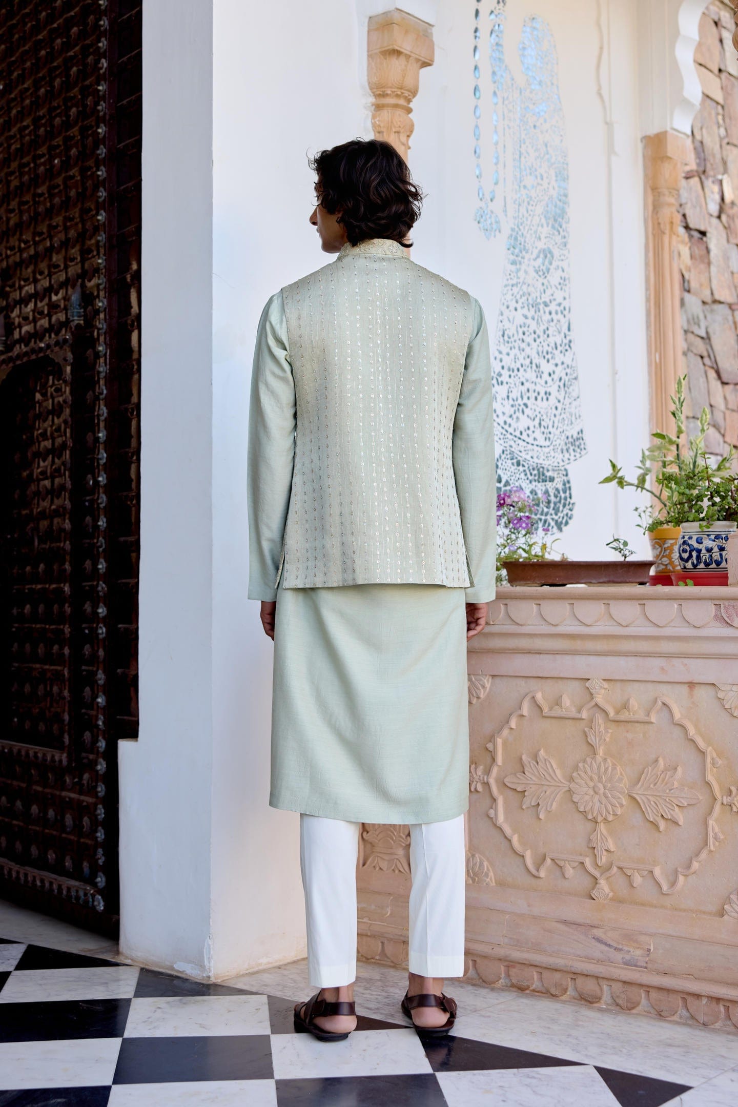 Sage Embroidered Nehru Jacket Set