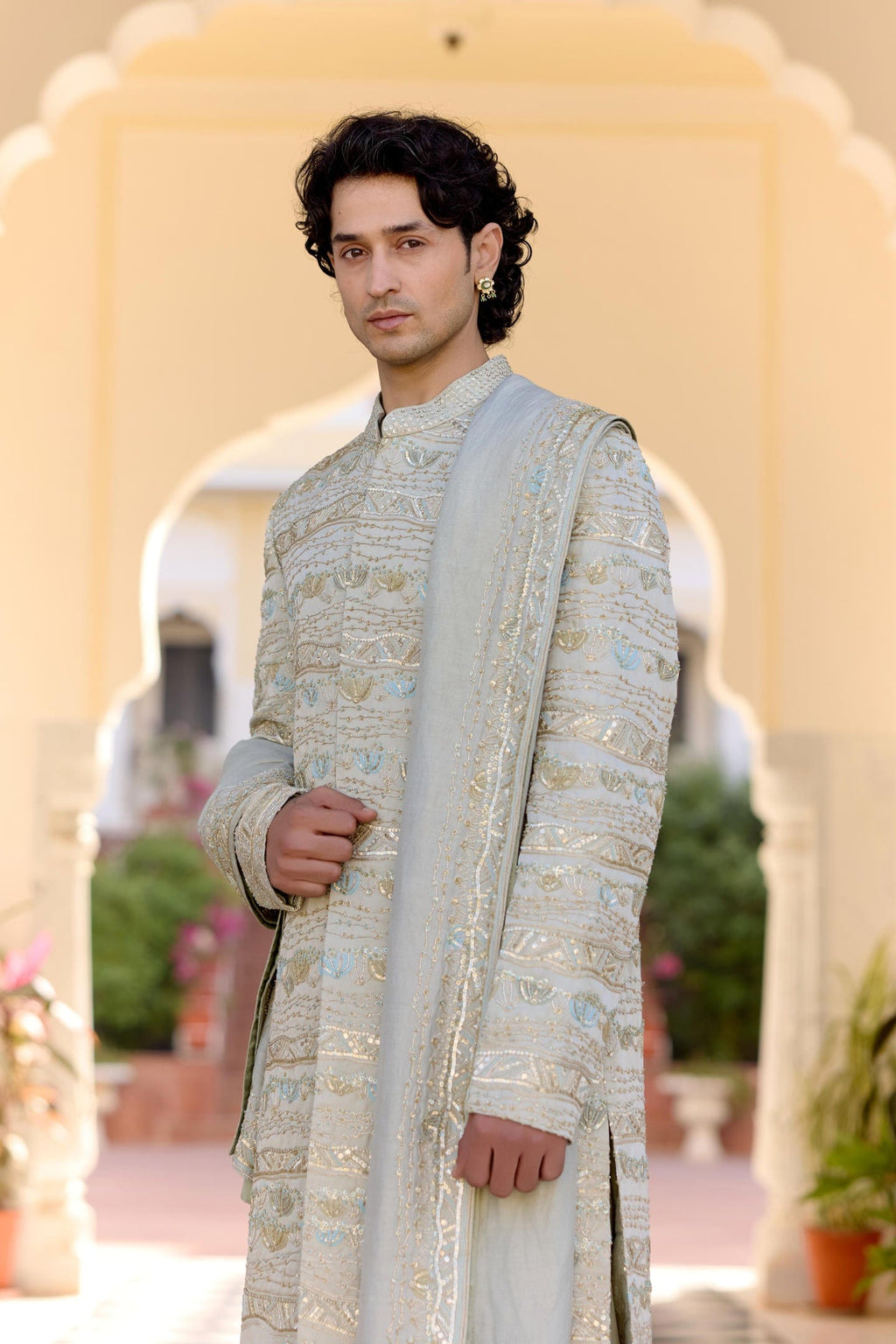Sage Embroidered Sherwani Set