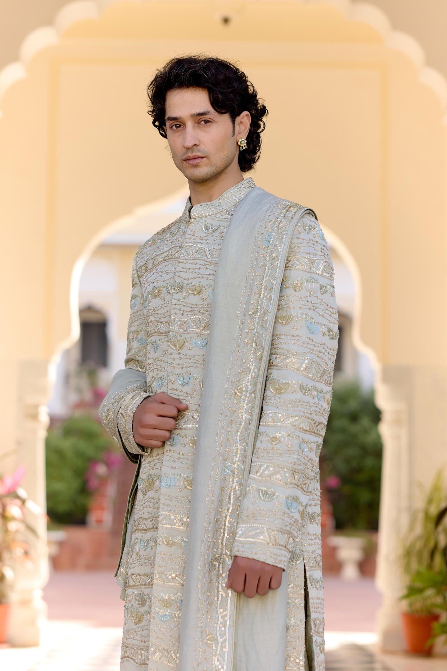 Sage Embroidered Sherwani Set
