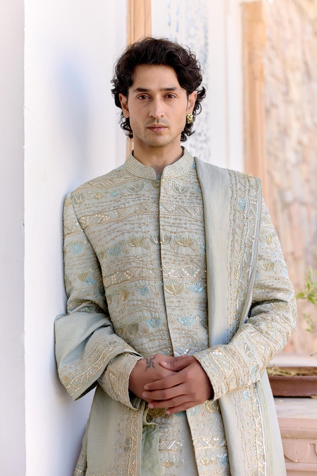 Sage Embroidered Sherwani Set