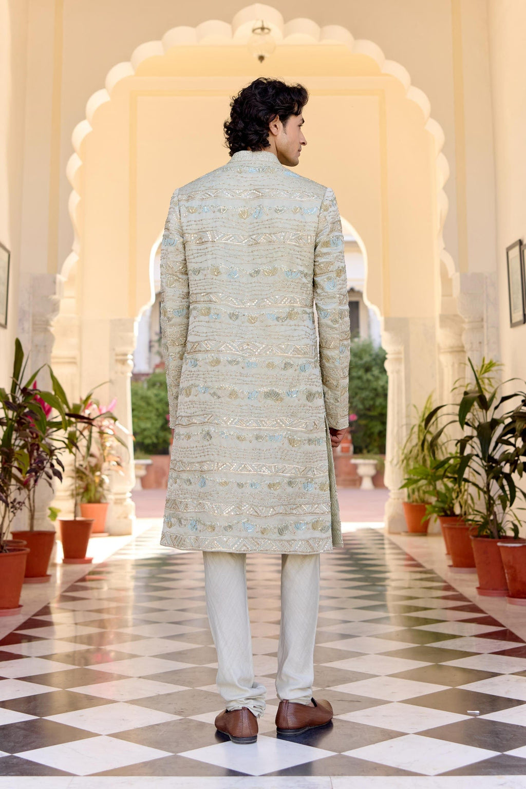 Sage Embroidered Sherwani Set