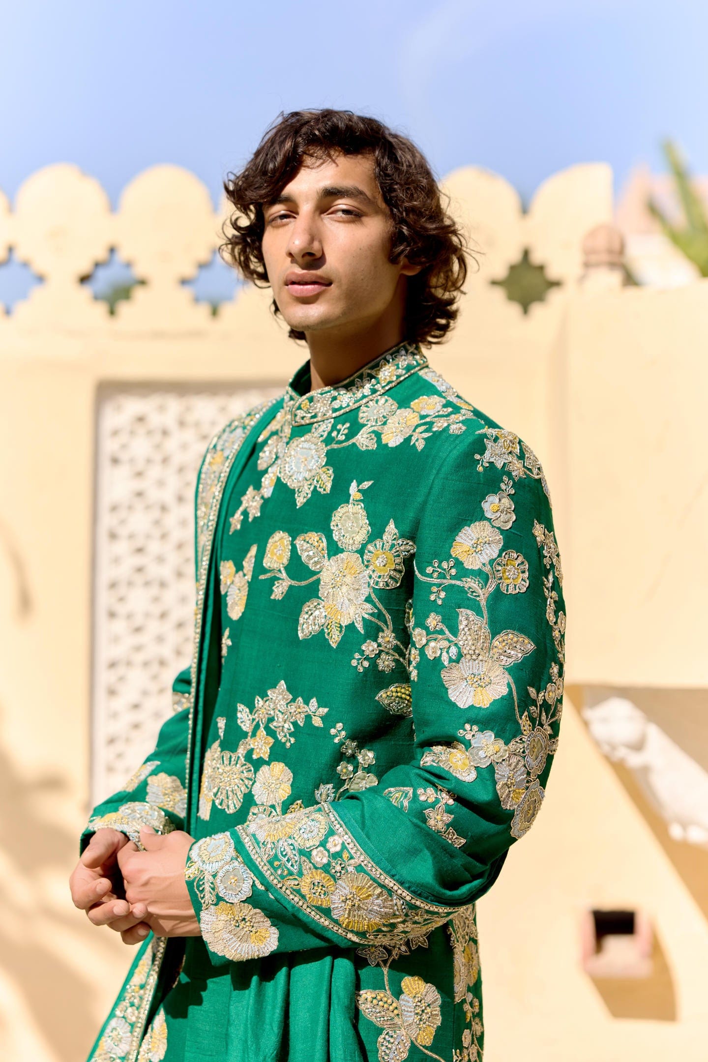 Jewel Green embroidered Sherwani Set