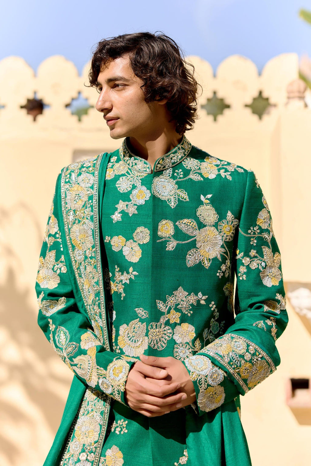 Jewel Green embroidered Sherwani Set