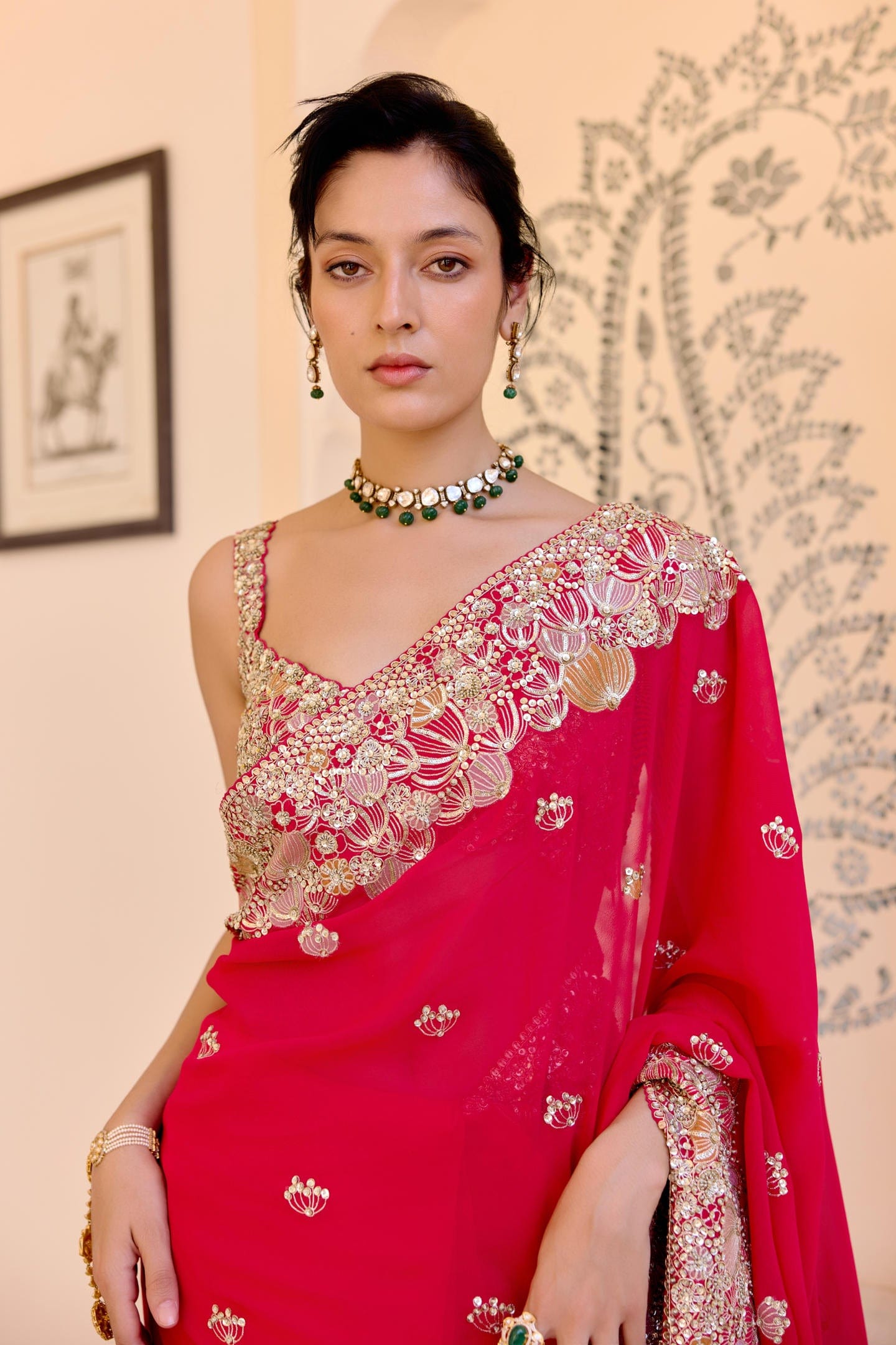 Red Embroidered Saree Set