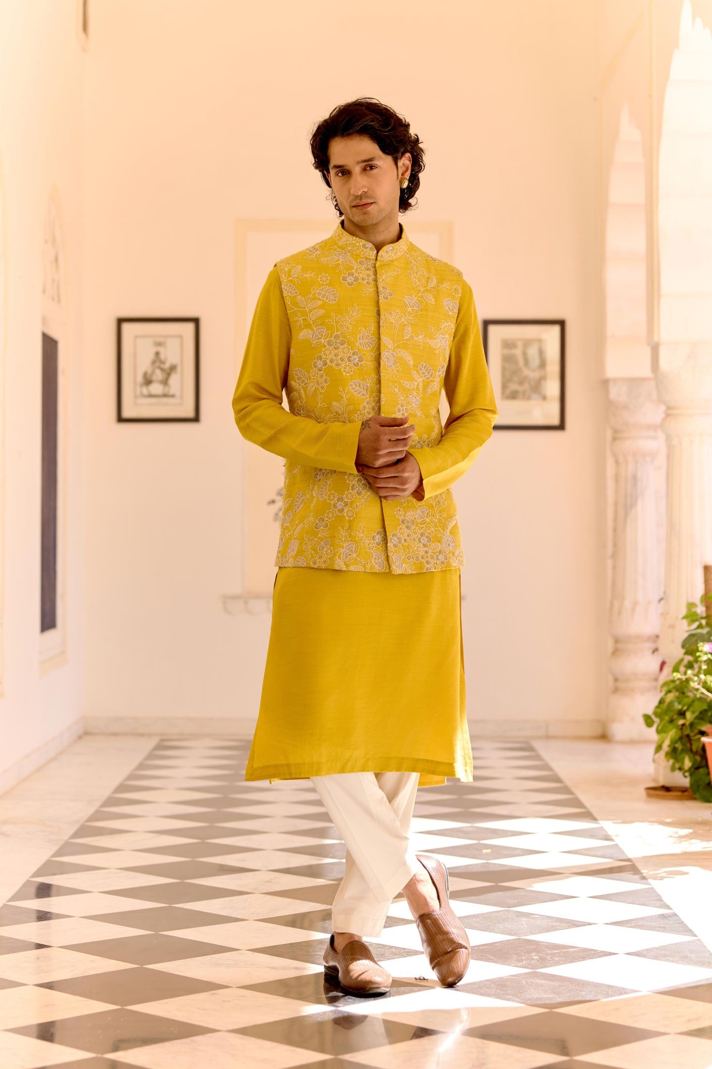 Acid Yellow Nehru Jacket Set