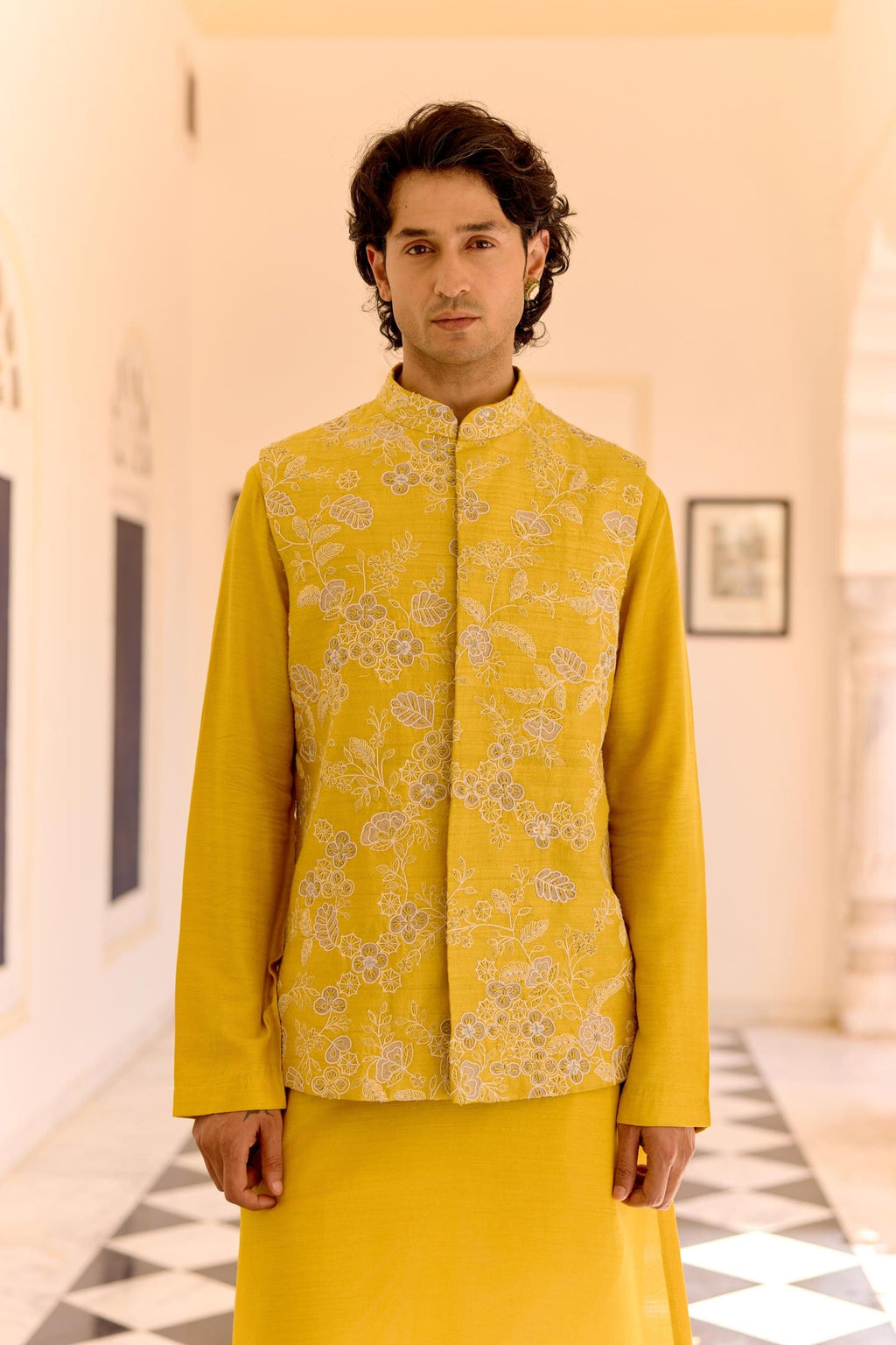 Acid Yellow Nehru Jacket Set