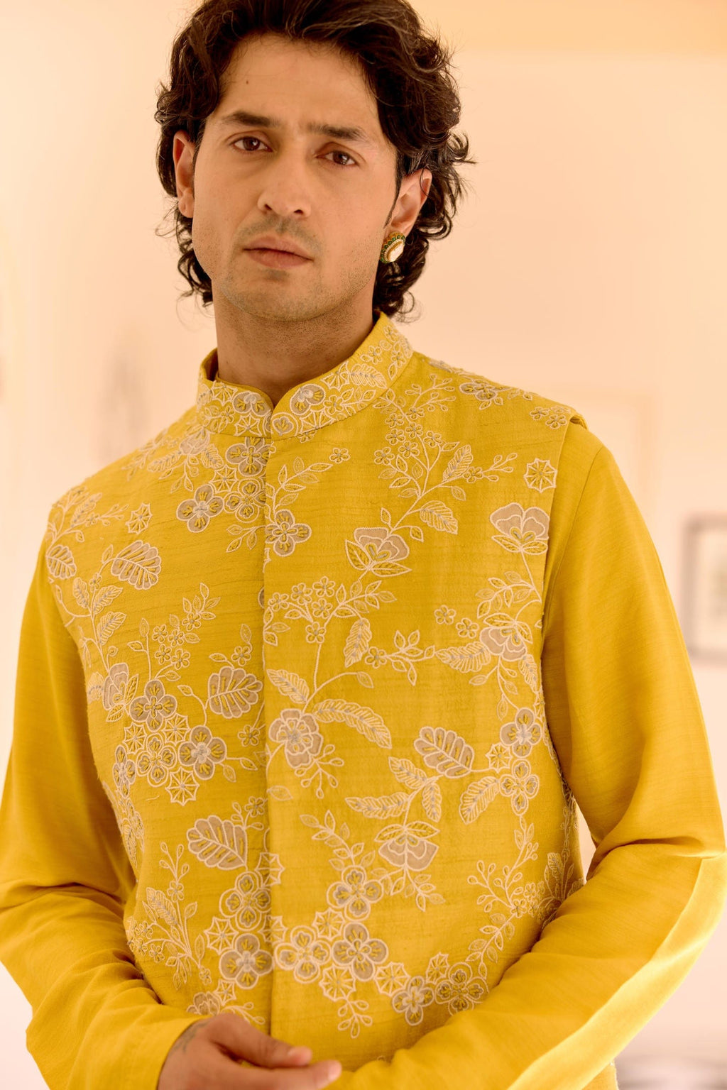 Acid Yellow Nehru Jacket Set