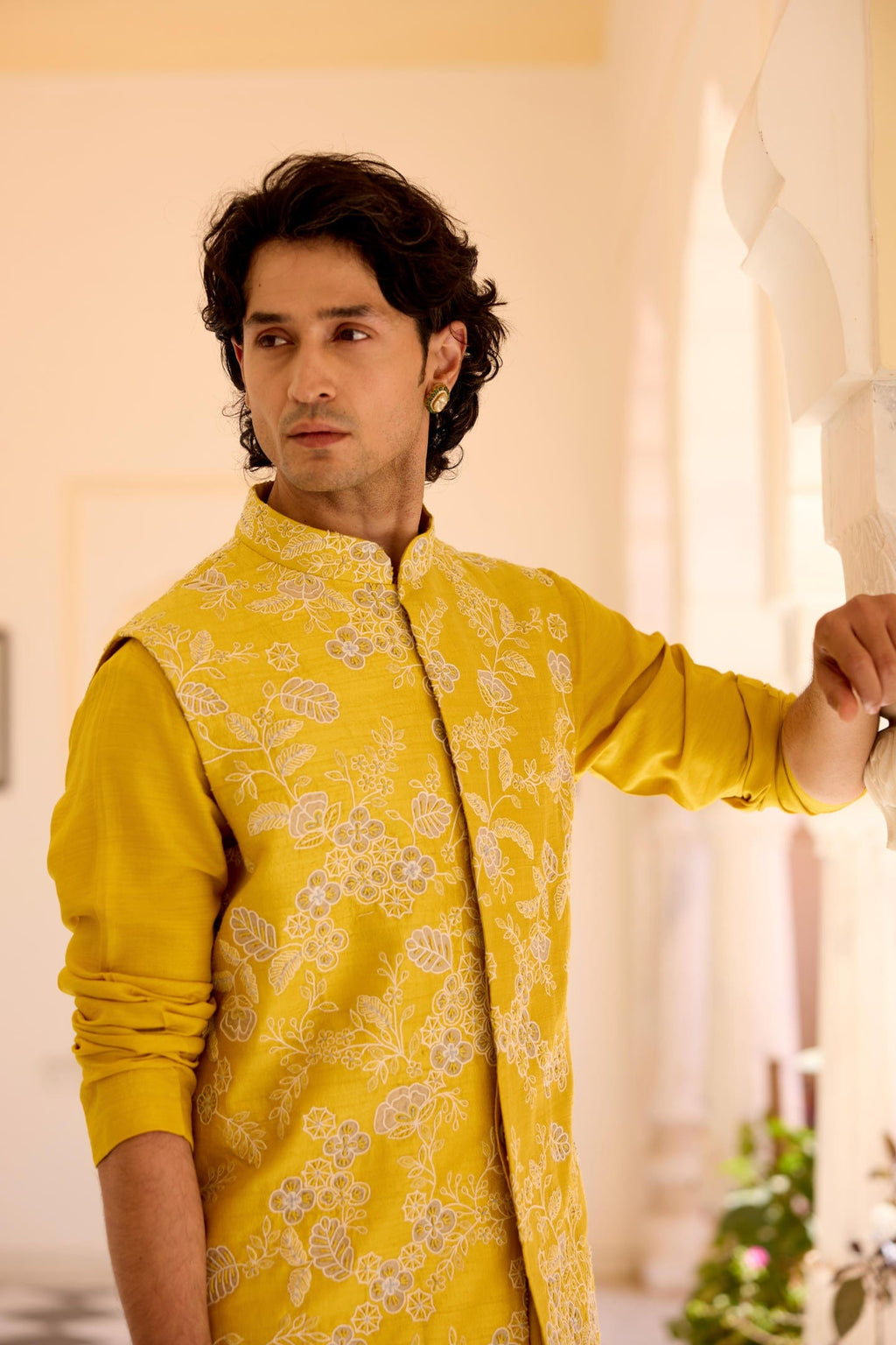 Acid Yellow Nehru Jacket Set