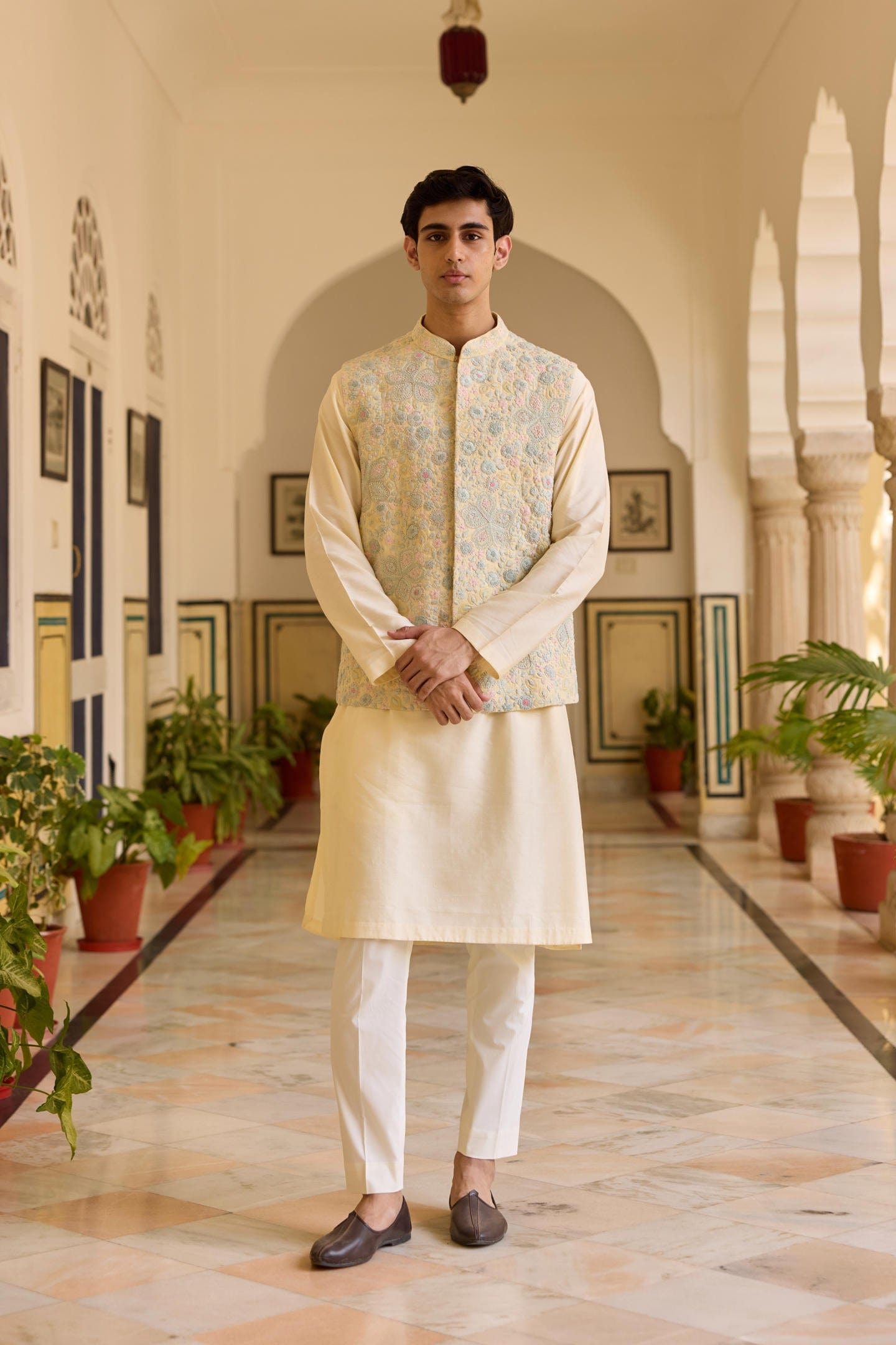 Pale Daffodil Nehru Jacket Set