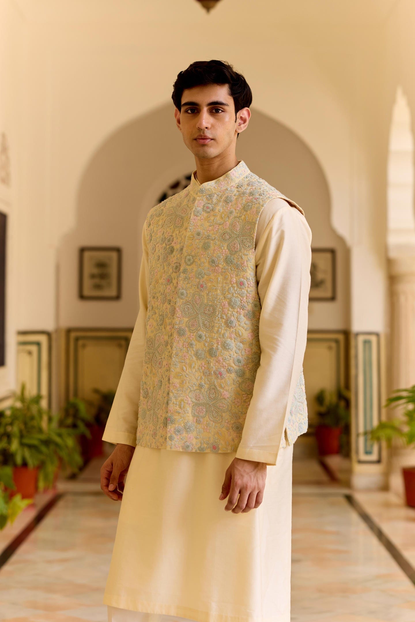 Pale Daffodil Nehru Jacket Set