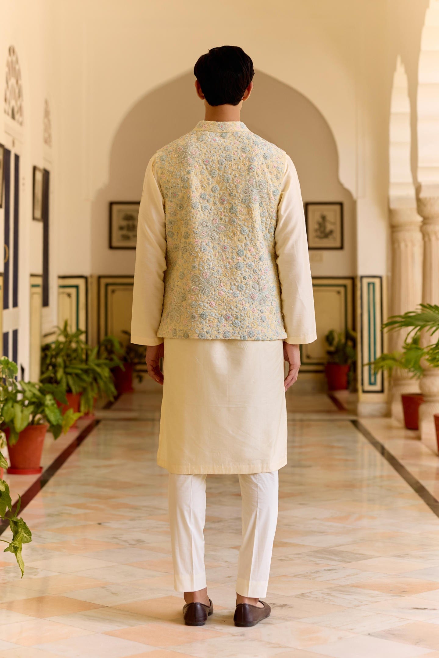 Pale Daffodil Nehru Jacket Set