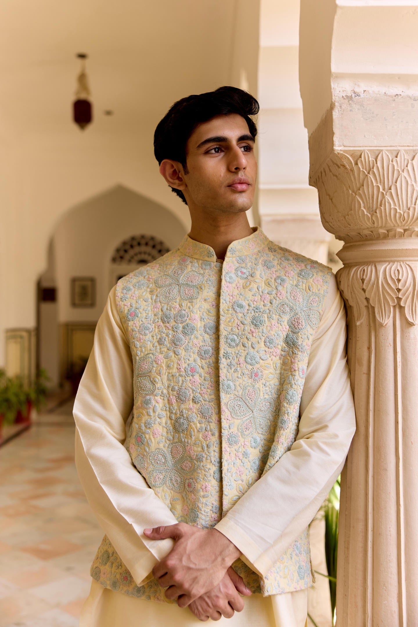Pale Daffodil Nehru Jacket Set