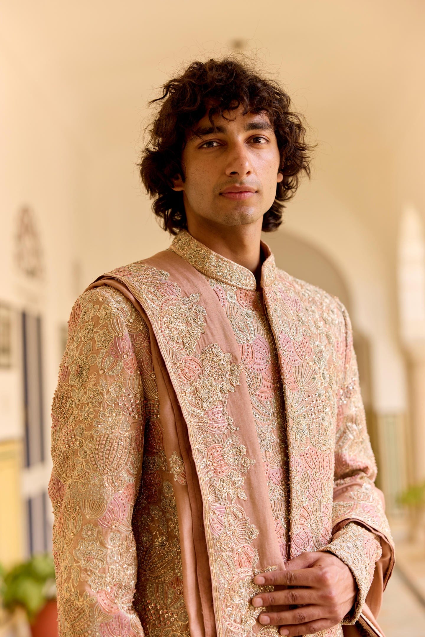 Caramel Taupe embroidered Sherwani Set