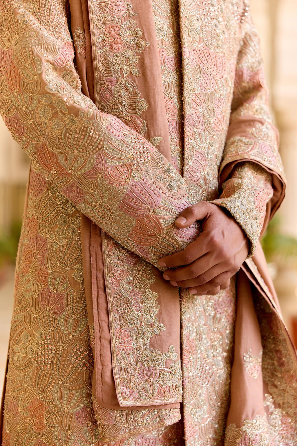 Caramel Taupe embroidered Sherwani Set