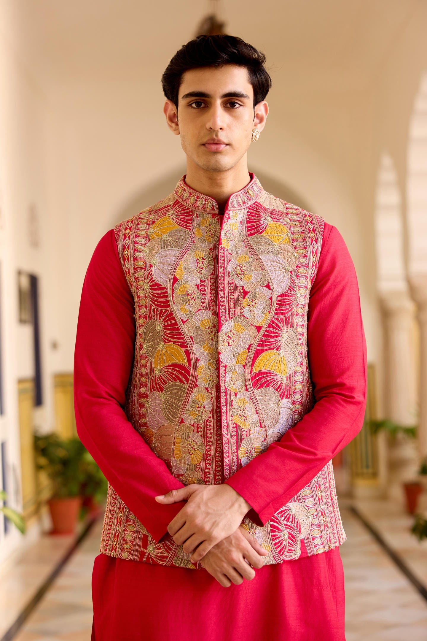 Cut Ruby Embroidered Nehru Jacket Set