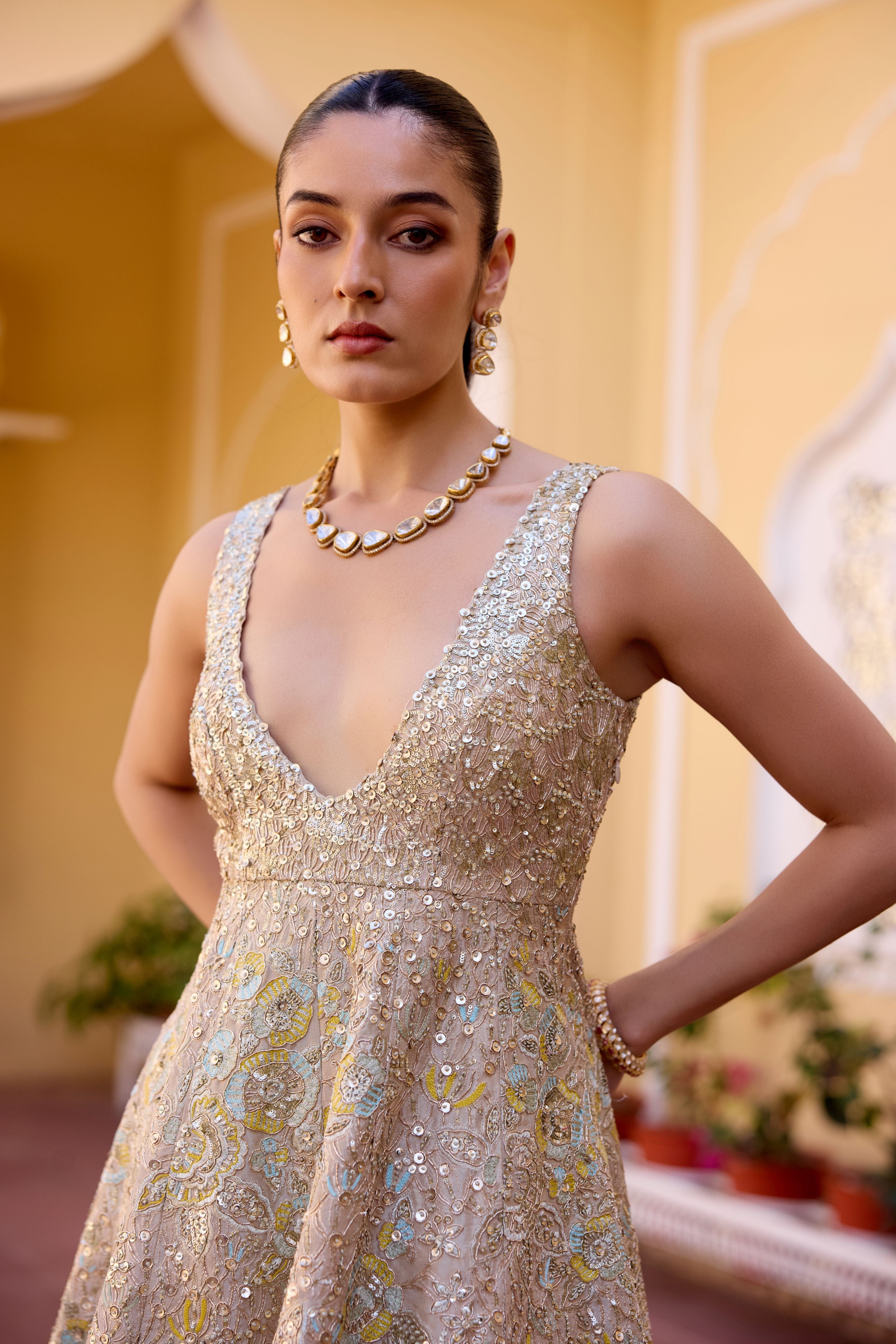 Frost Champagne Peplum Garara Set