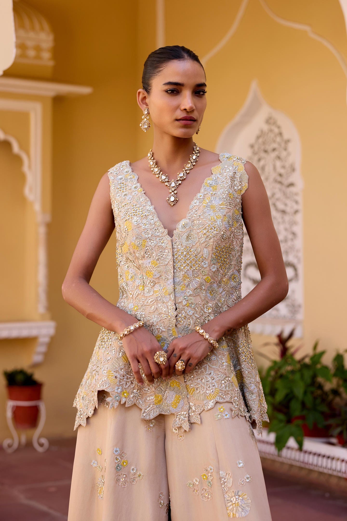 Jacket Style Peplum Top Garara Set