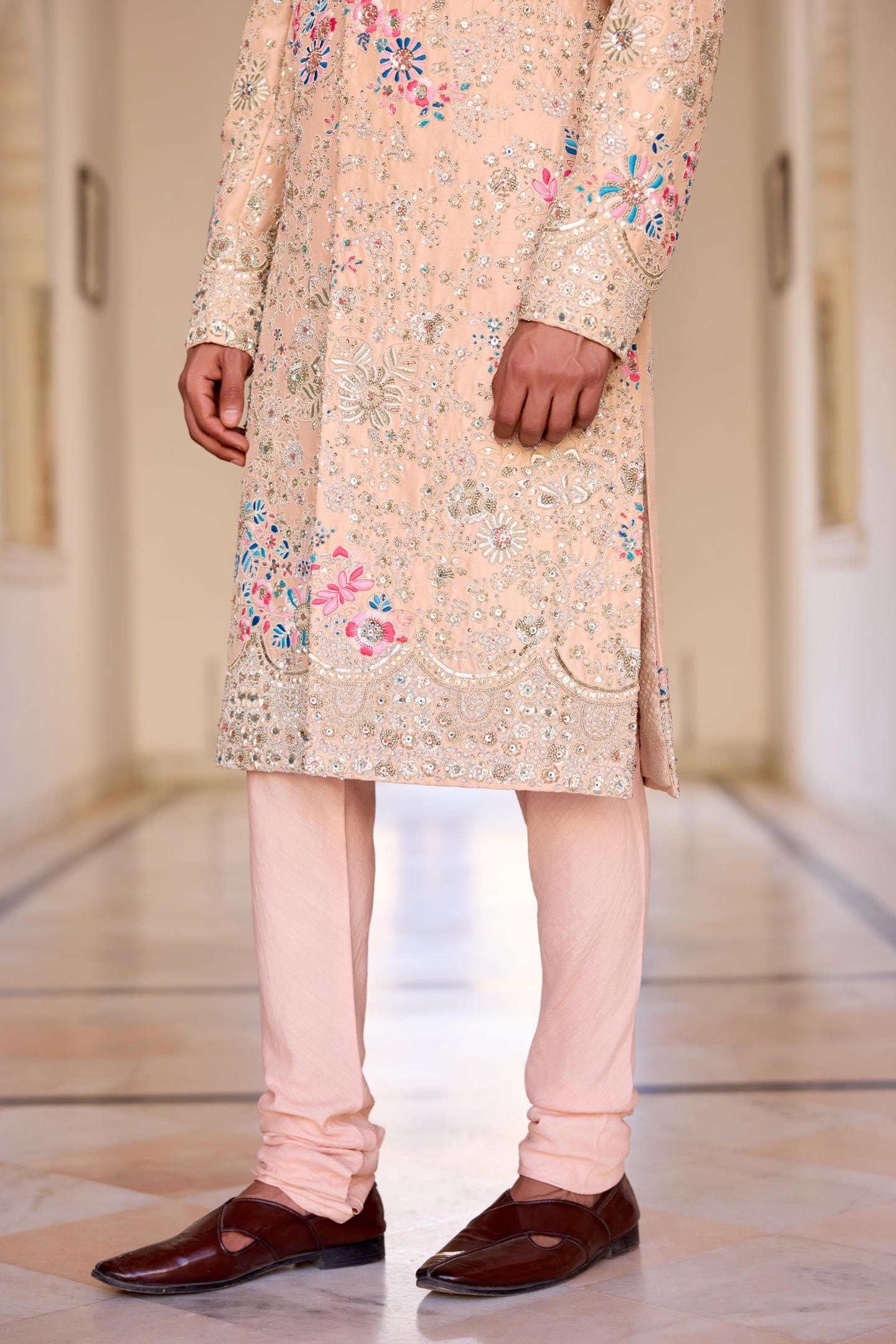 Cashmere Tan Embroidered Sherwani Set