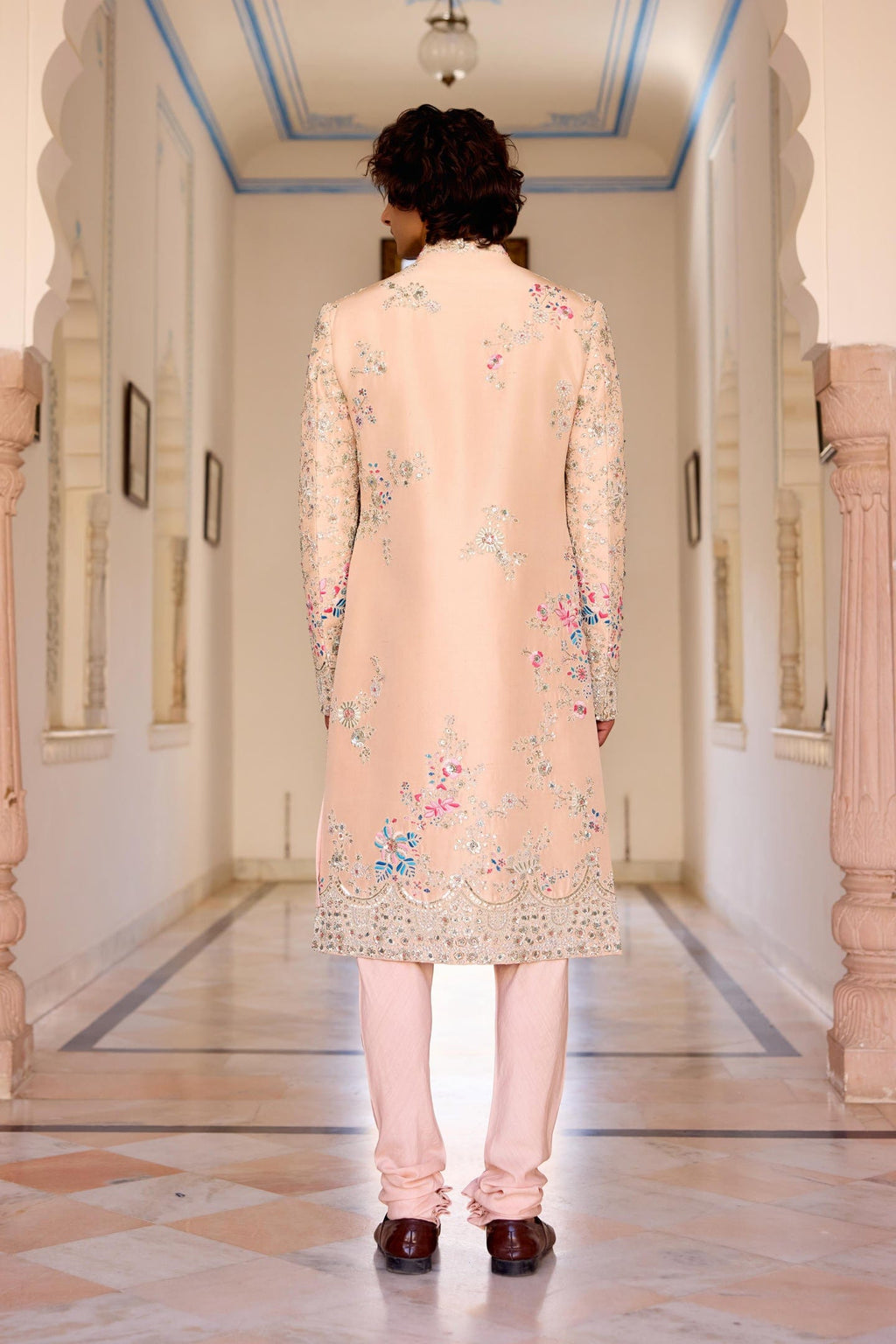 Cashmere Tan Embroidered Sherwani Set