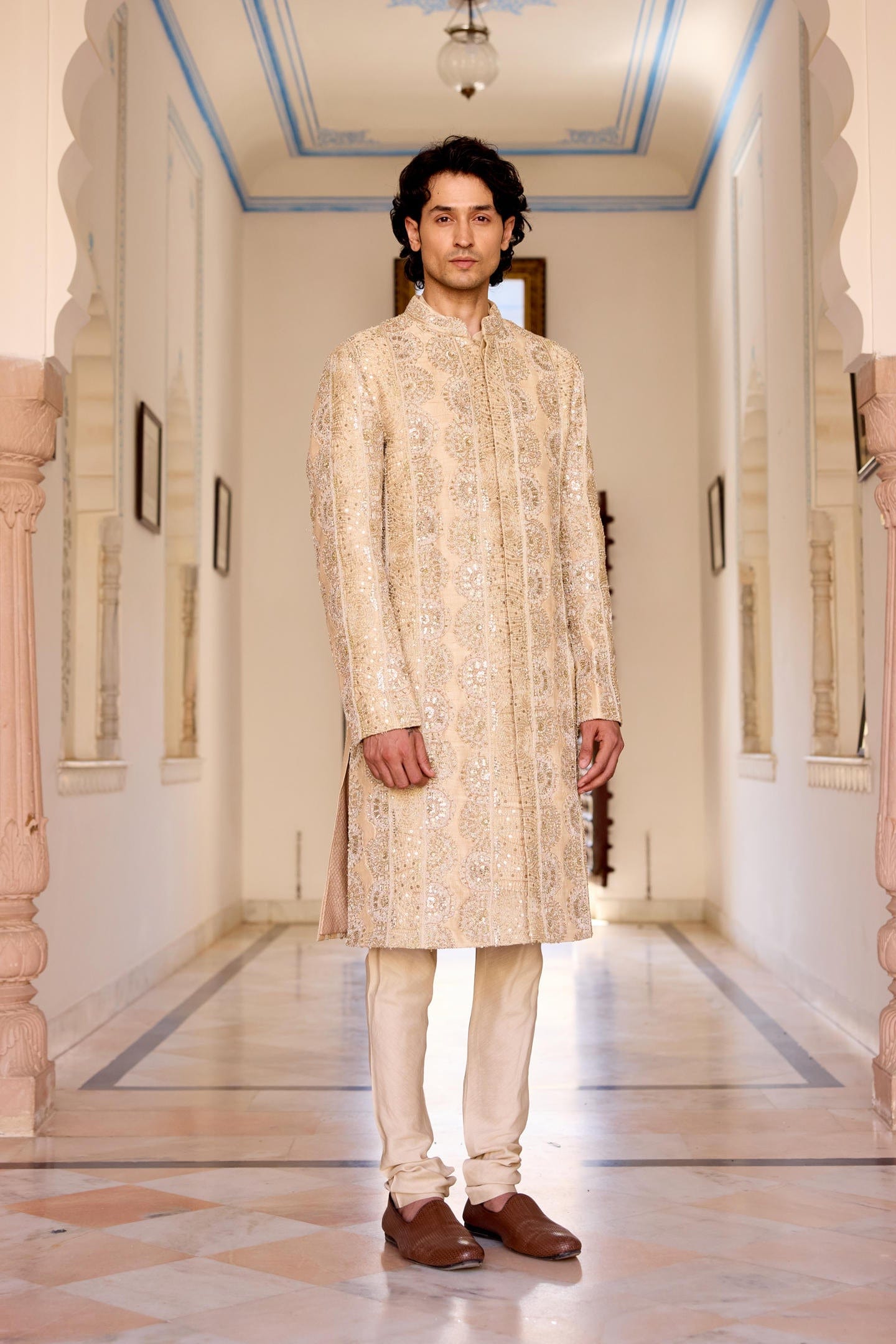 Camellia Pink Embroidered Sherwani Set