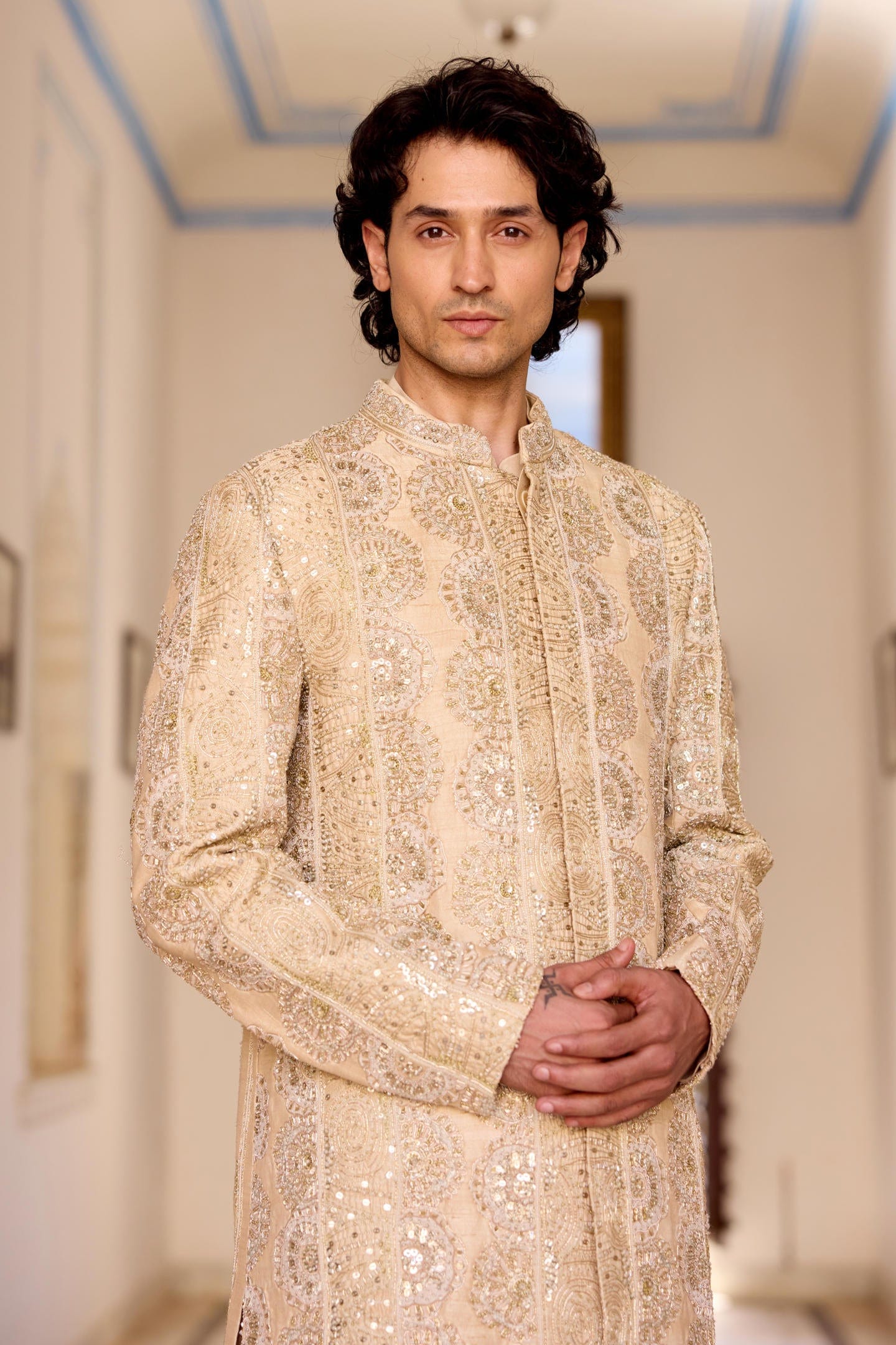 Camellia Pink Embroidered Sherwani Set