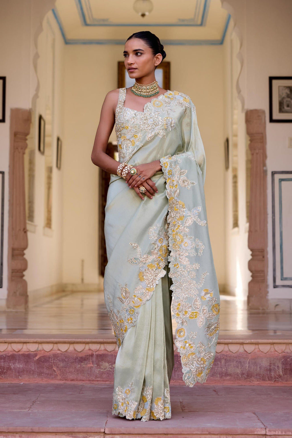 Sage Tissue Silk Saree Set