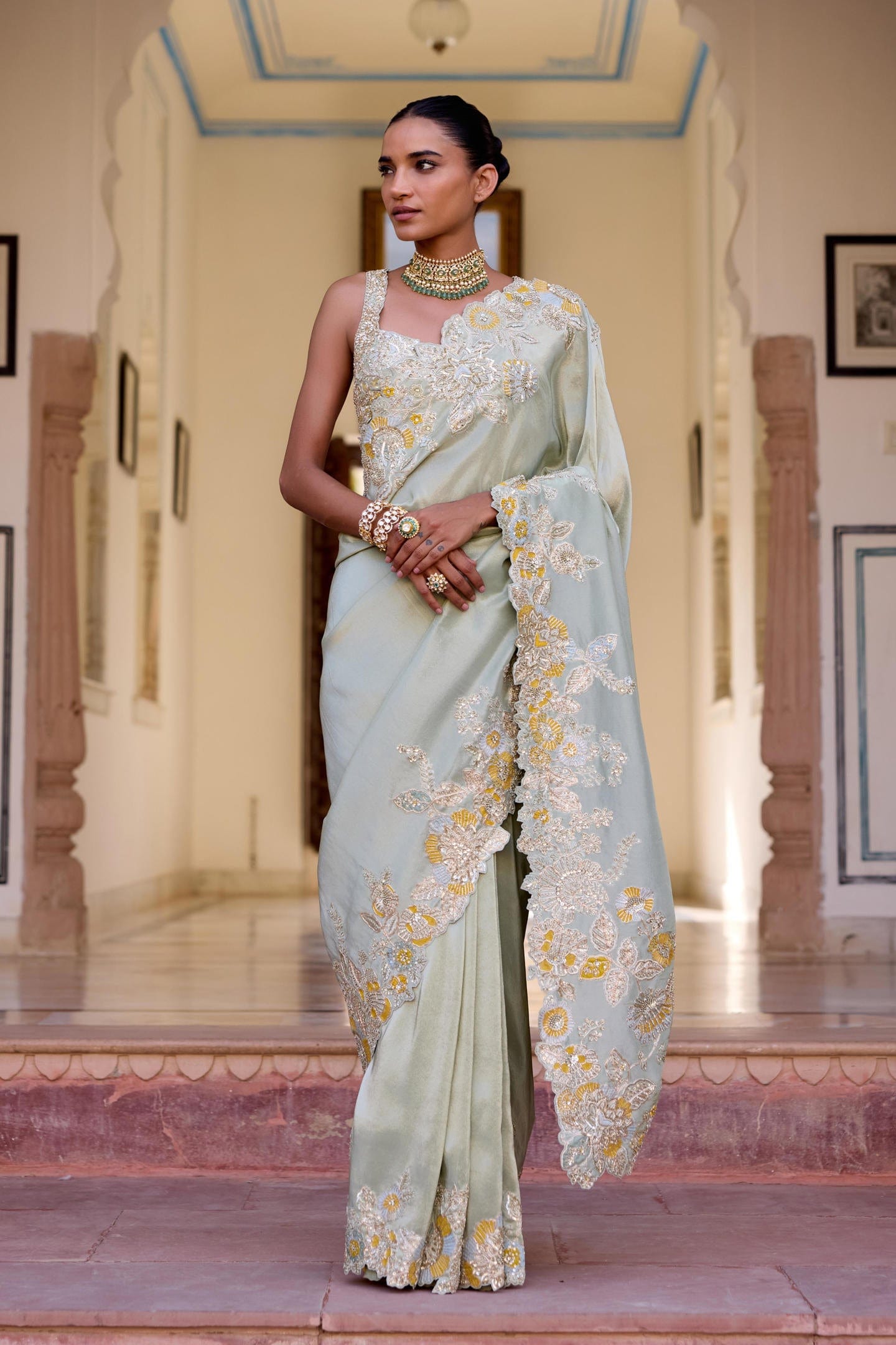 Sage Tissue Silk Saree Set