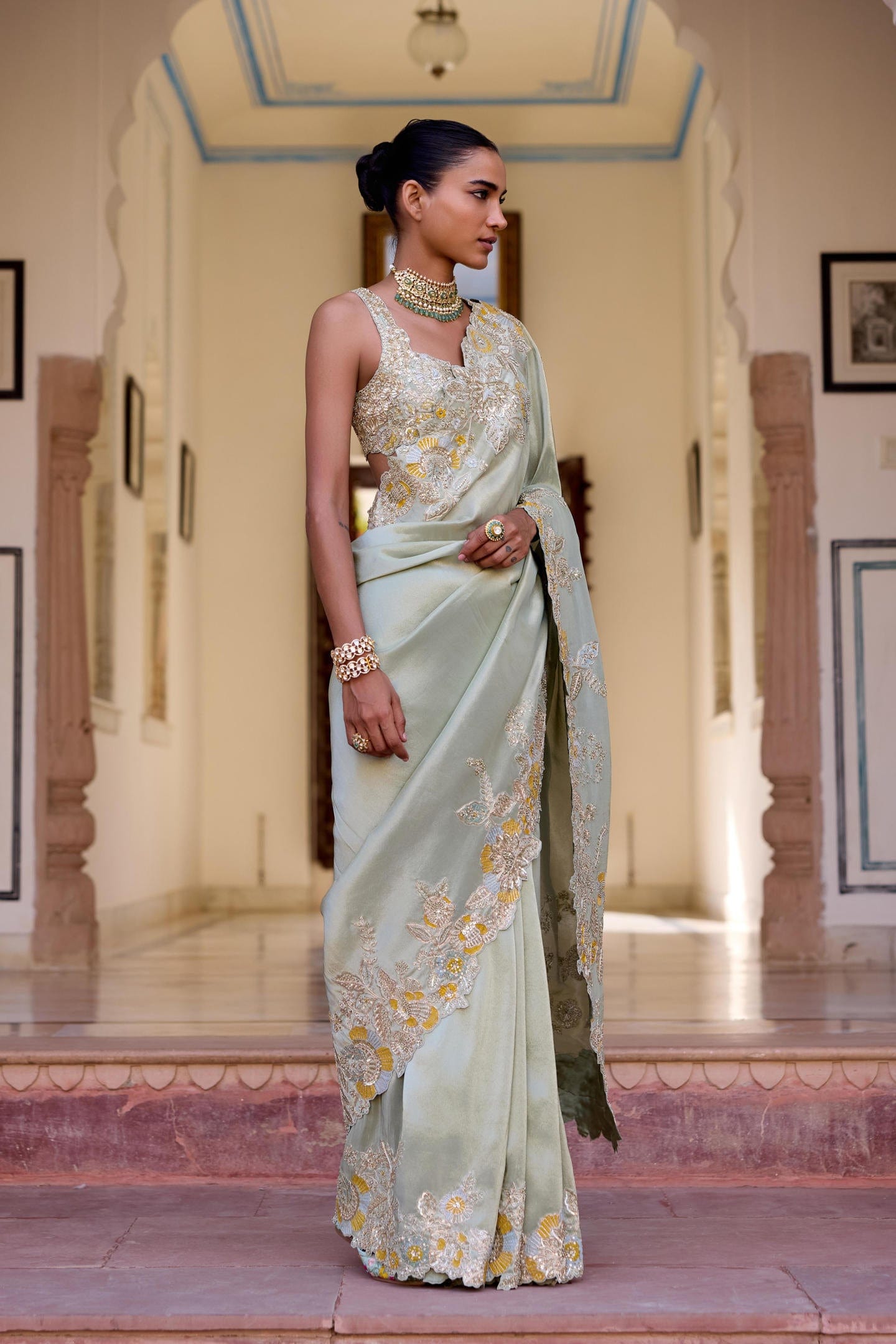 Sage Tissue Silk Saree Set