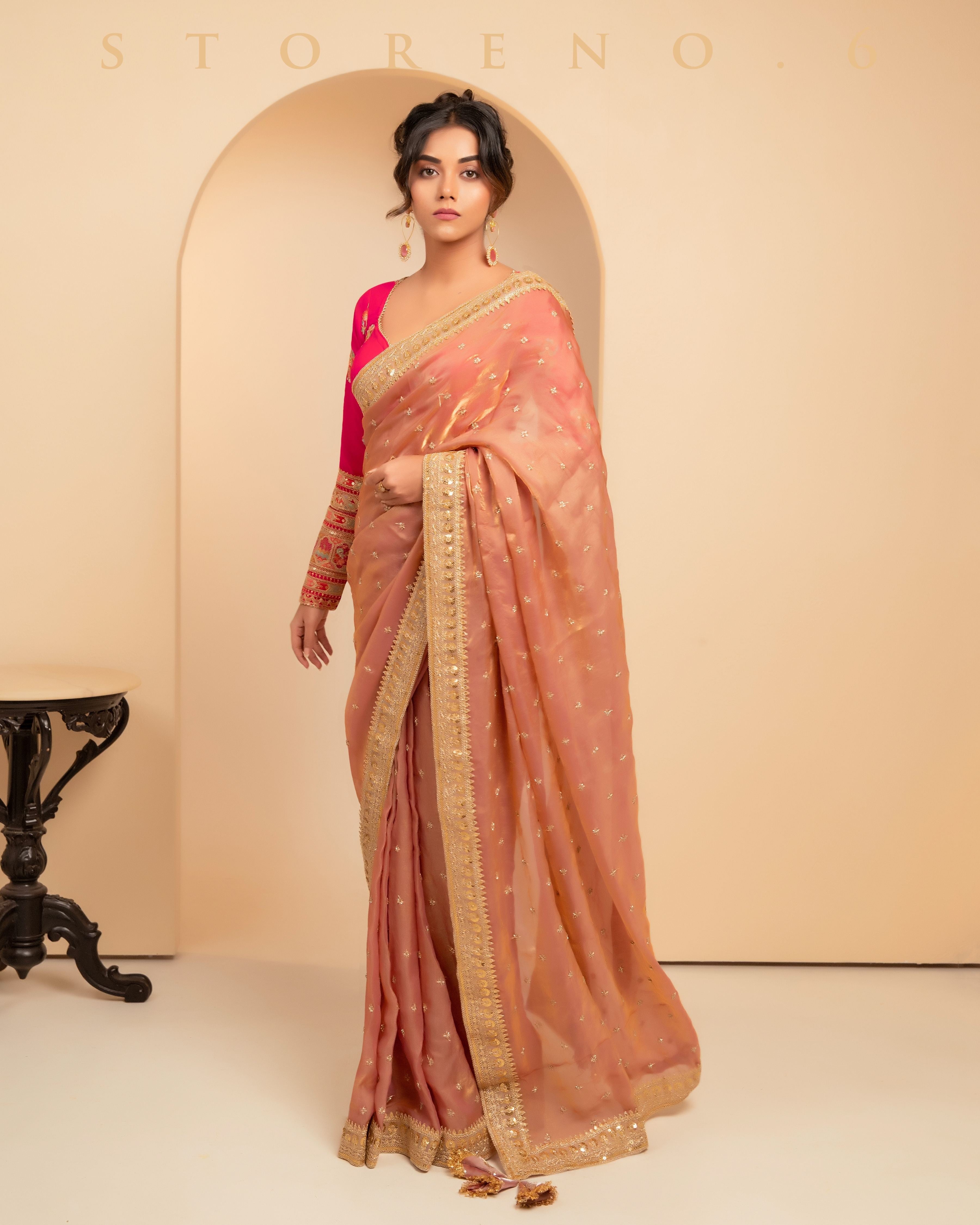 CORAL COSMOS SAREE WITH POSH PHENOMENA BLOUSE