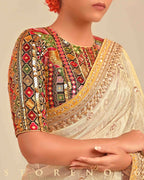 PEARL PRISTINE SAREE WITH GUL KAARI SIAH EDGE BLOUSE