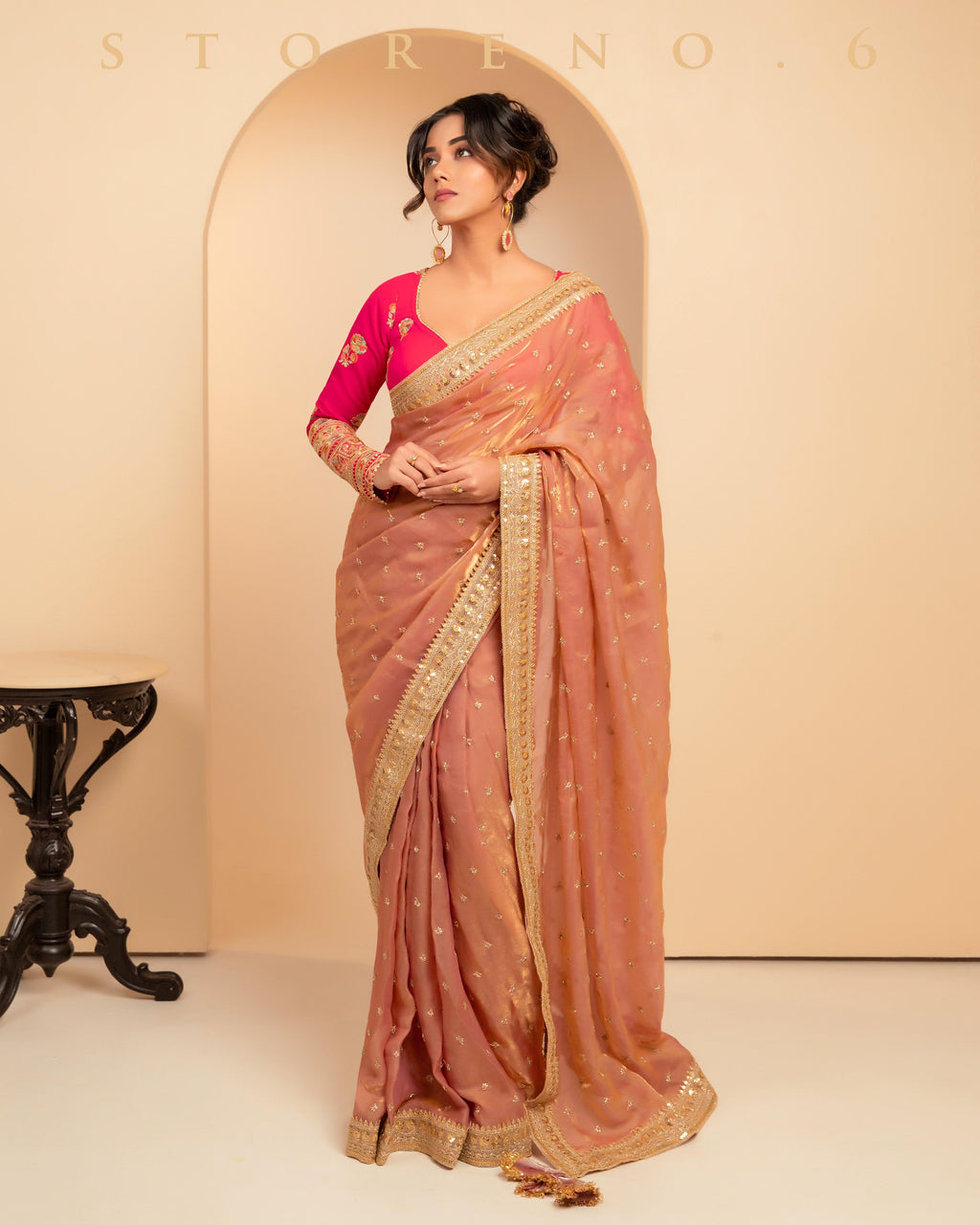 CORAL COSMOS SAREE WITH POSH PHENOMENA BLOUSE