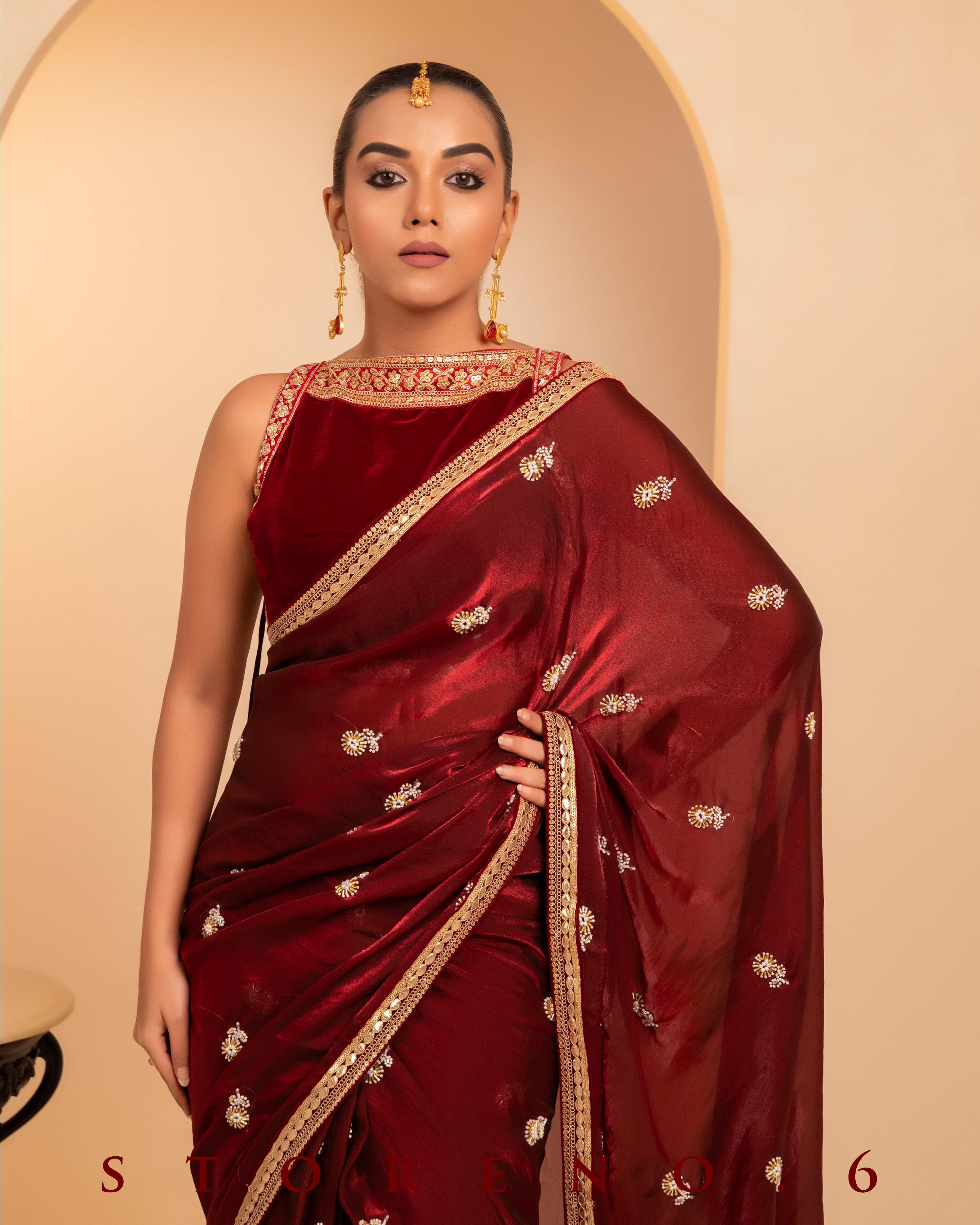 MAHOGANY MYSTERY SAREE WITH QUIRKY QUEST BLOUSE