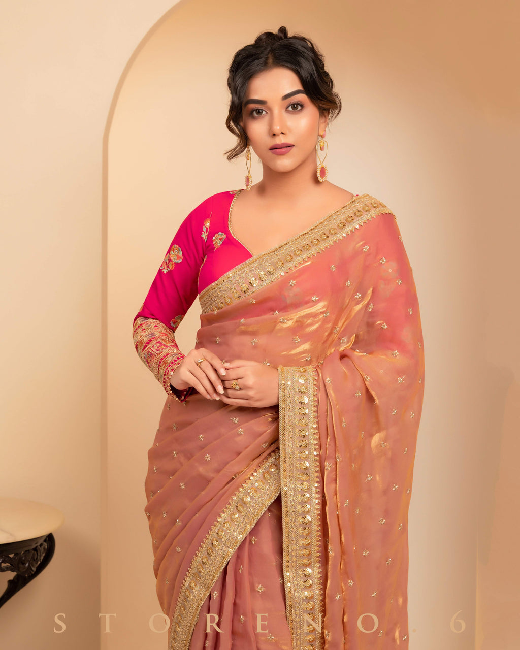 CORAL COSMOS SAREE WITH POSH PHENOMENA BLOUSE
