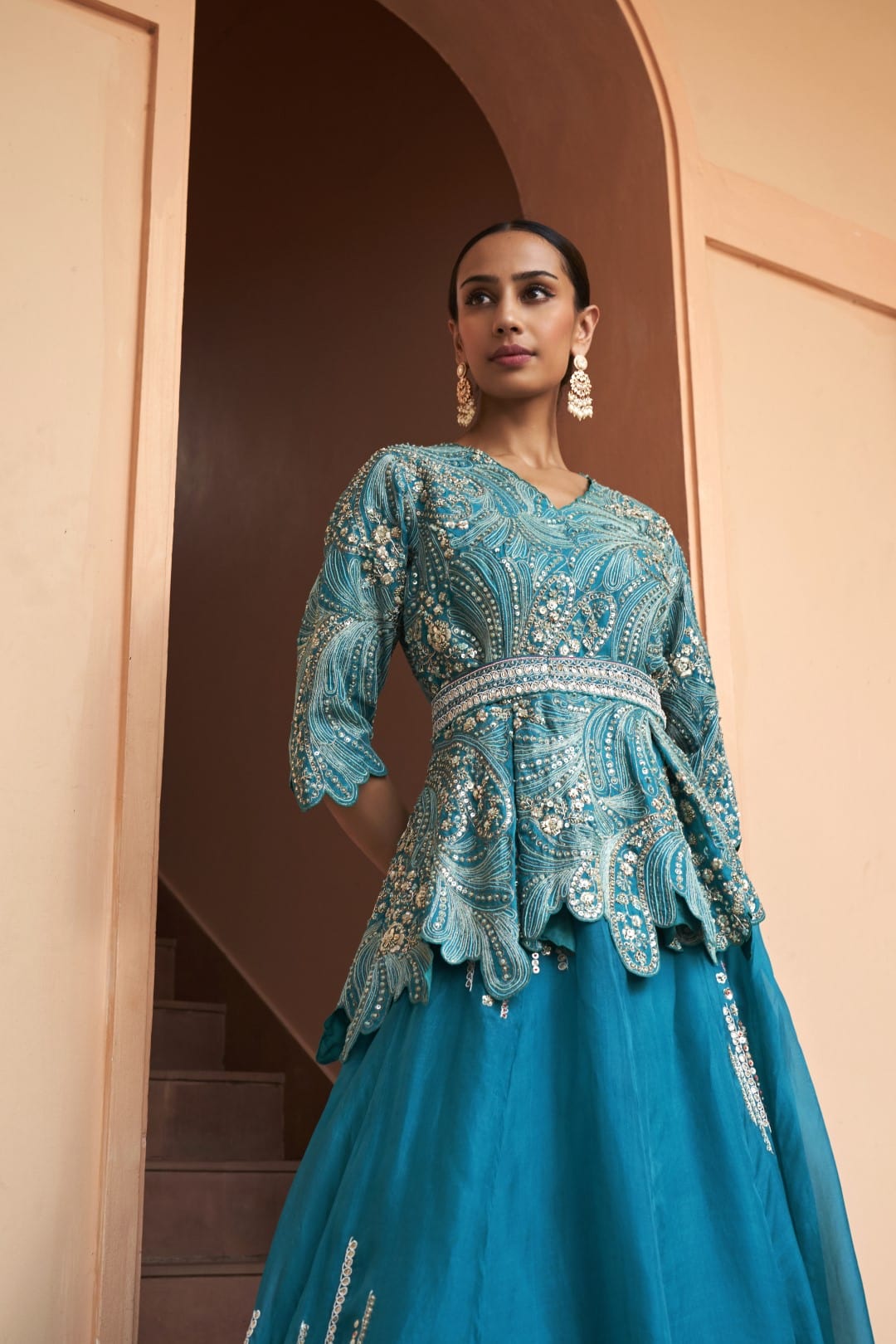 Pine Embroidered Top and Skirt