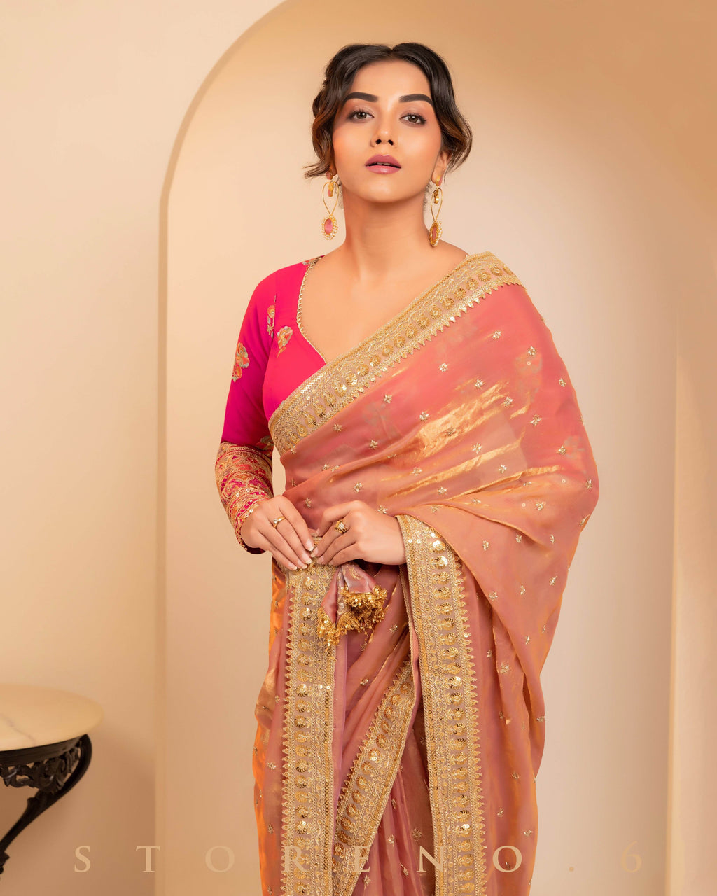 CORAL COSMOS SAREE WITH POSH PHENOMENA BLOUSE