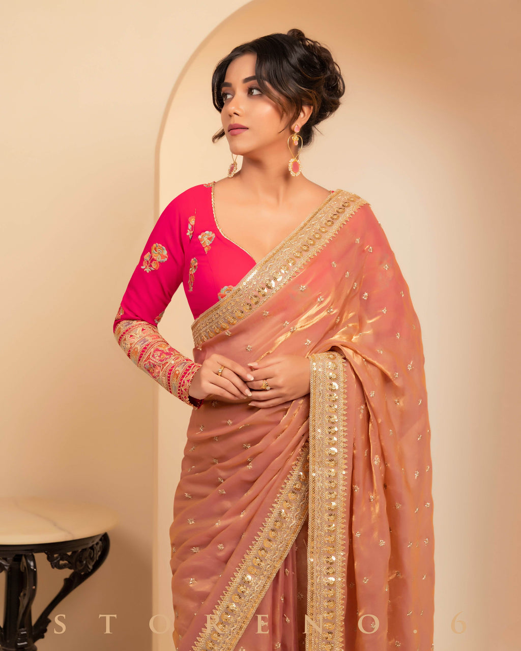 CORAL COSMOS SAREE WITH POSH PHENOMENA BLOUSE