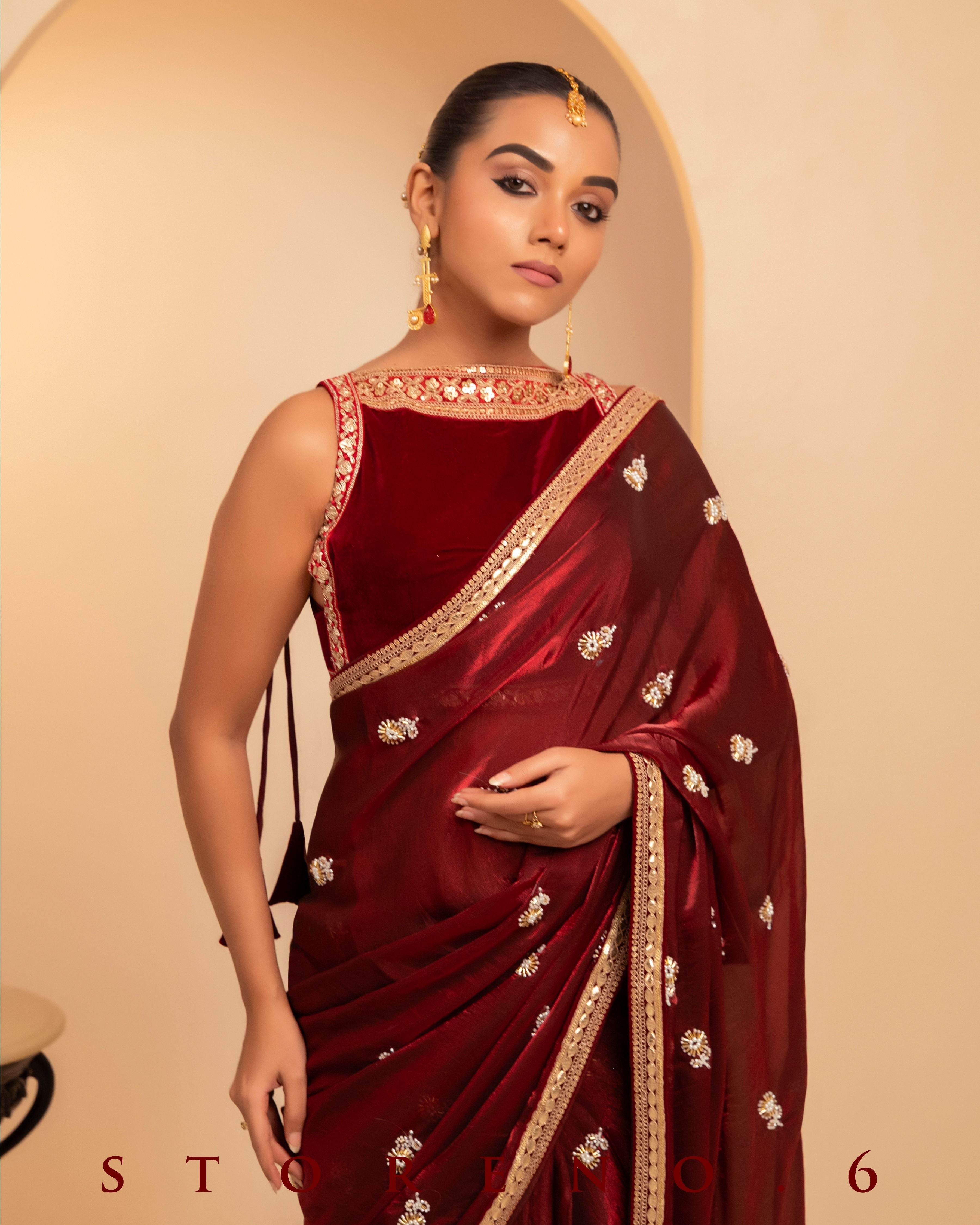 MAHOGANY MYSTERY SAREE WITH QUIRKY QUEST BLOUSE