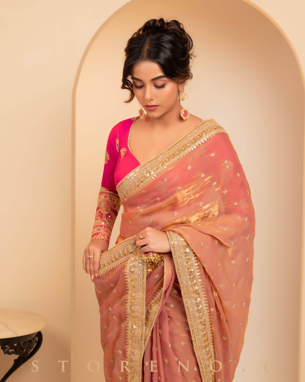 CORAL COSMOS SAREE WITH POSH PHENOMENA BLOUSE