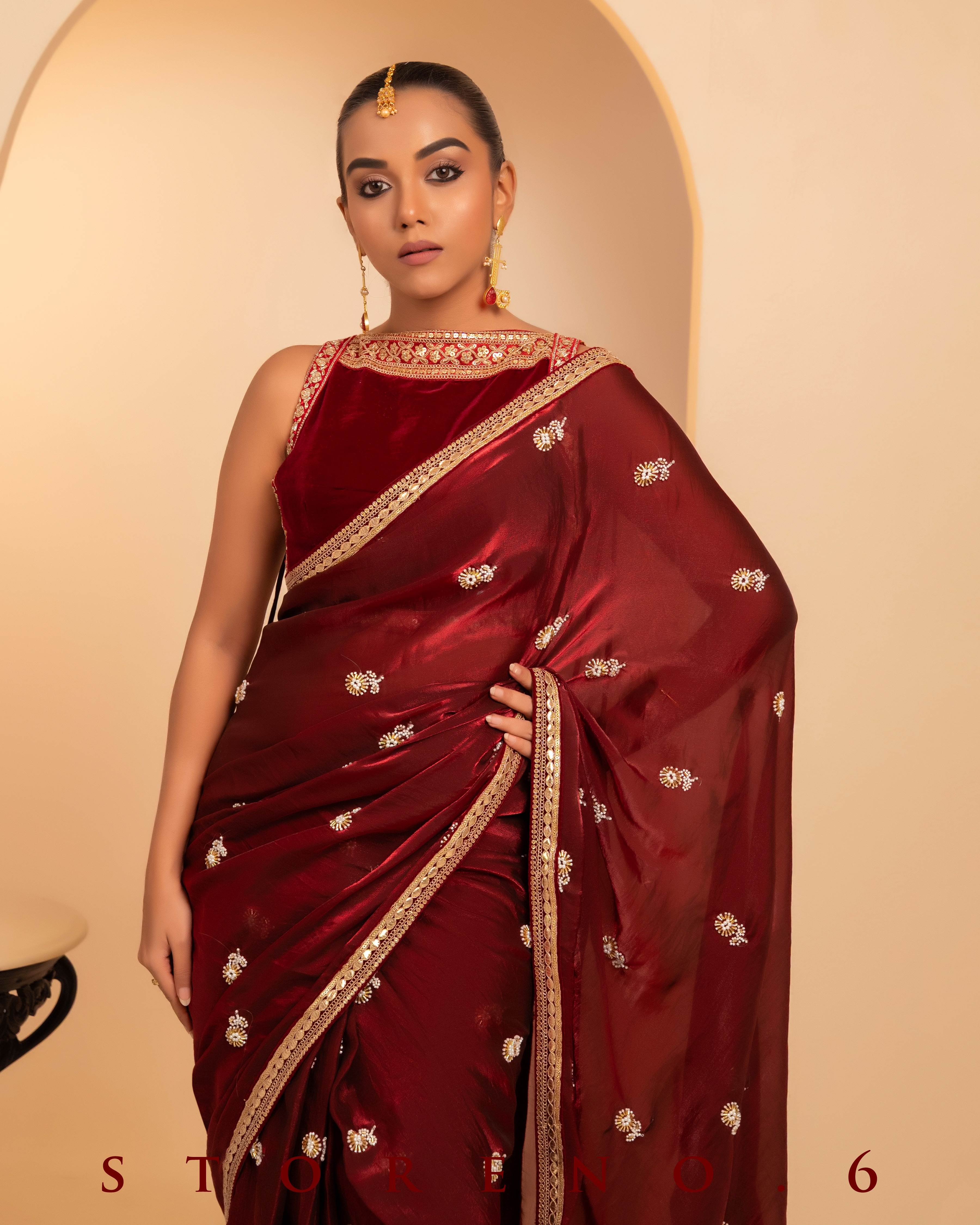 MAHOGANY MYSTERY SAREE WITH QUIRKY QUEST BLOUSE