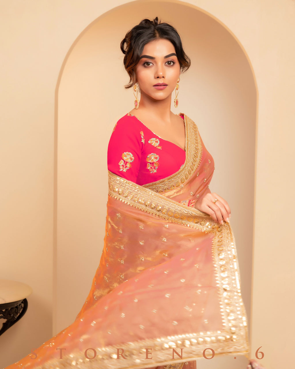 CORAL COSMOS SAREE WITH POSH PHENOMENA BLOUSE
