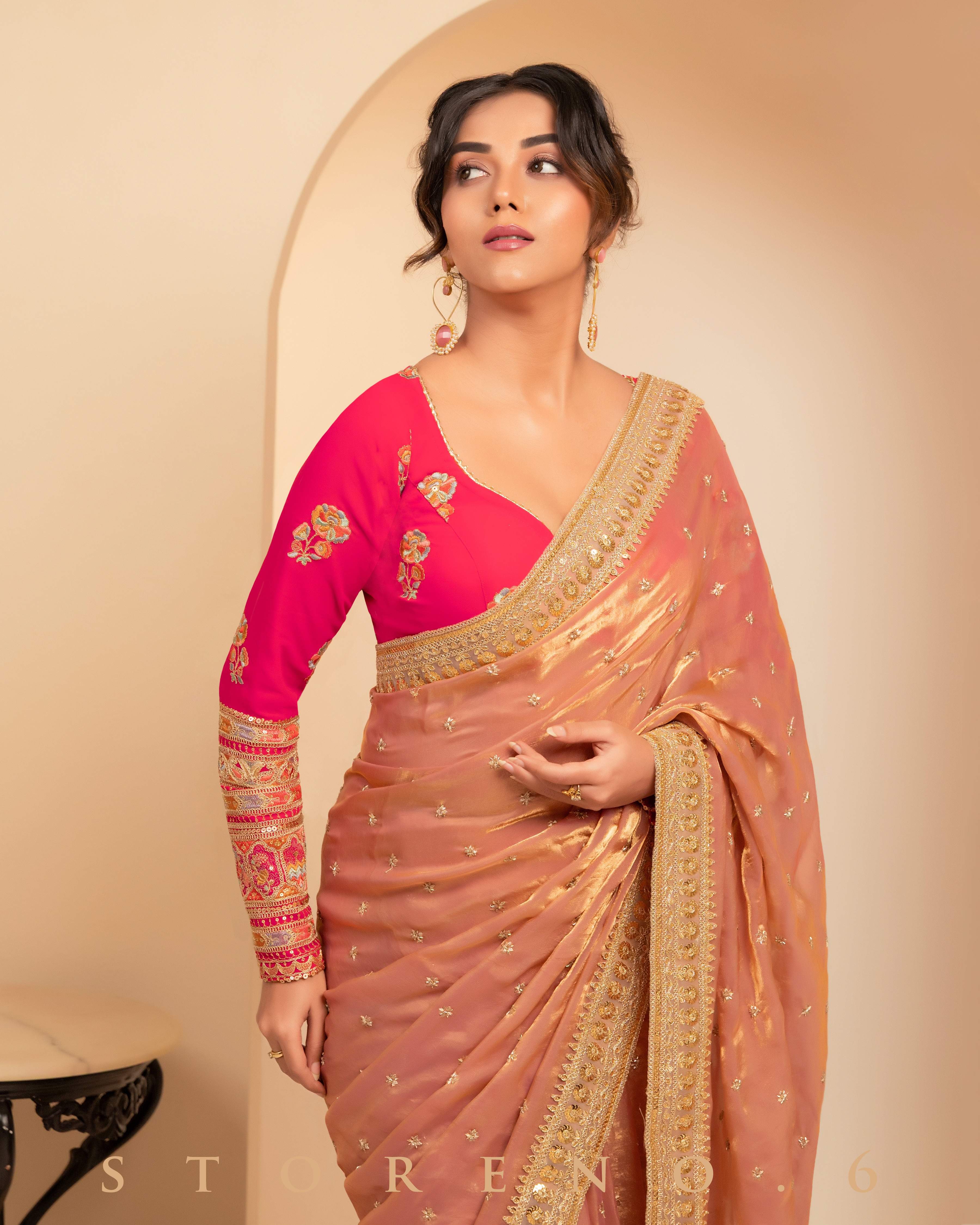 CORAL COSMOS SAREE WITH POSH PHENOMENA BLOUSE